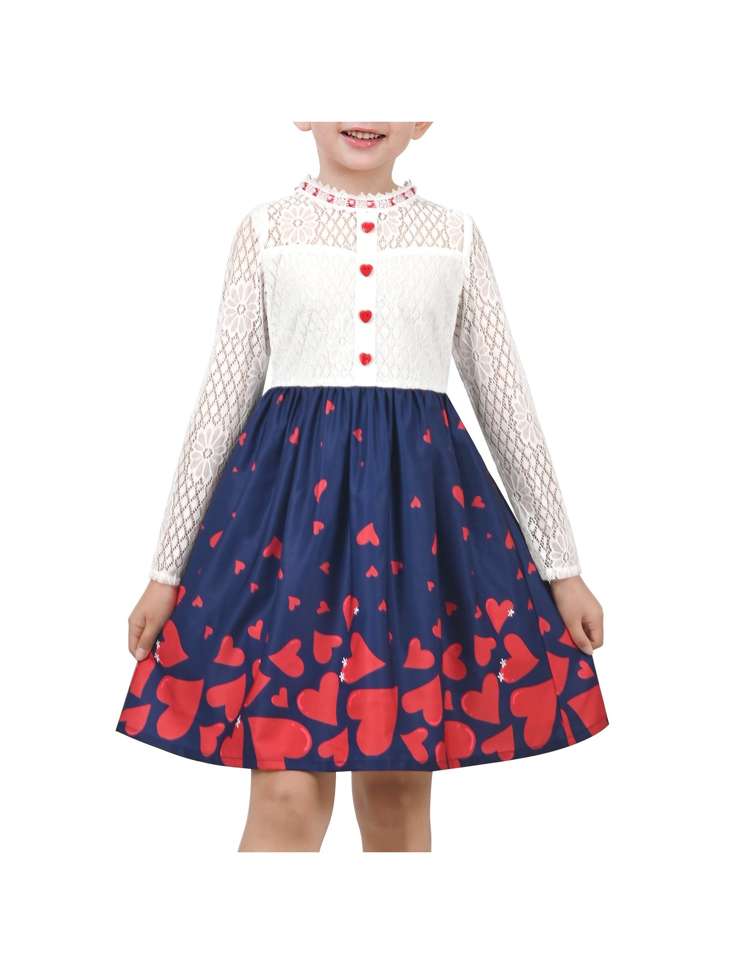 Girls Dress Lace Pearl Plum Blossom Elegant Princess Dress Blue