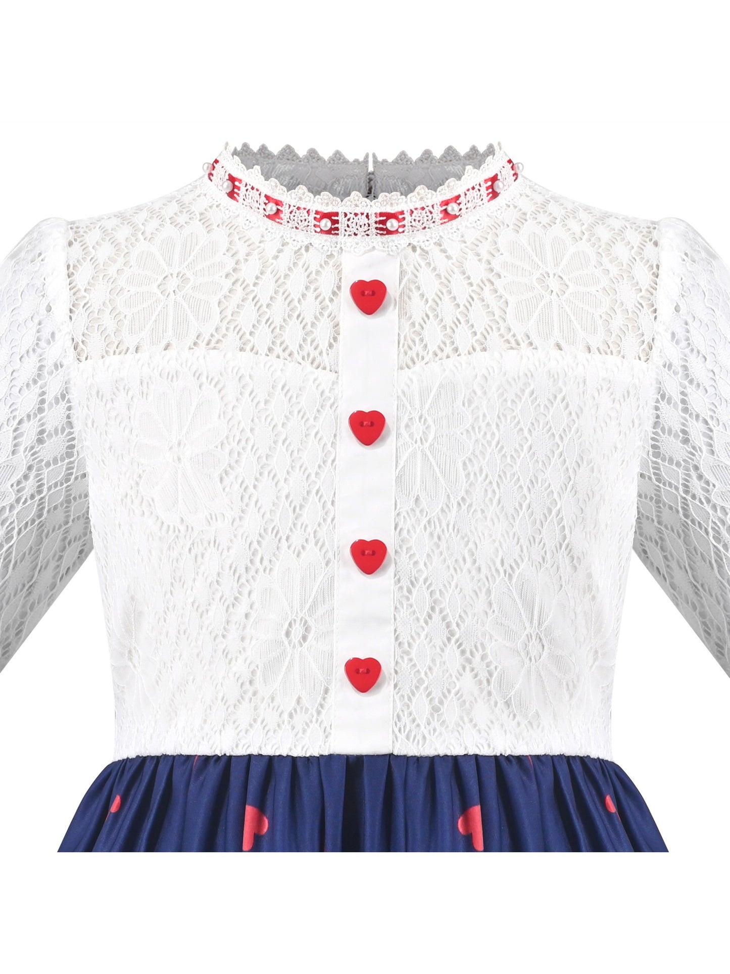 Girls Dress Lace Pearl Plum Blossom Elegant Princess Dress Blue