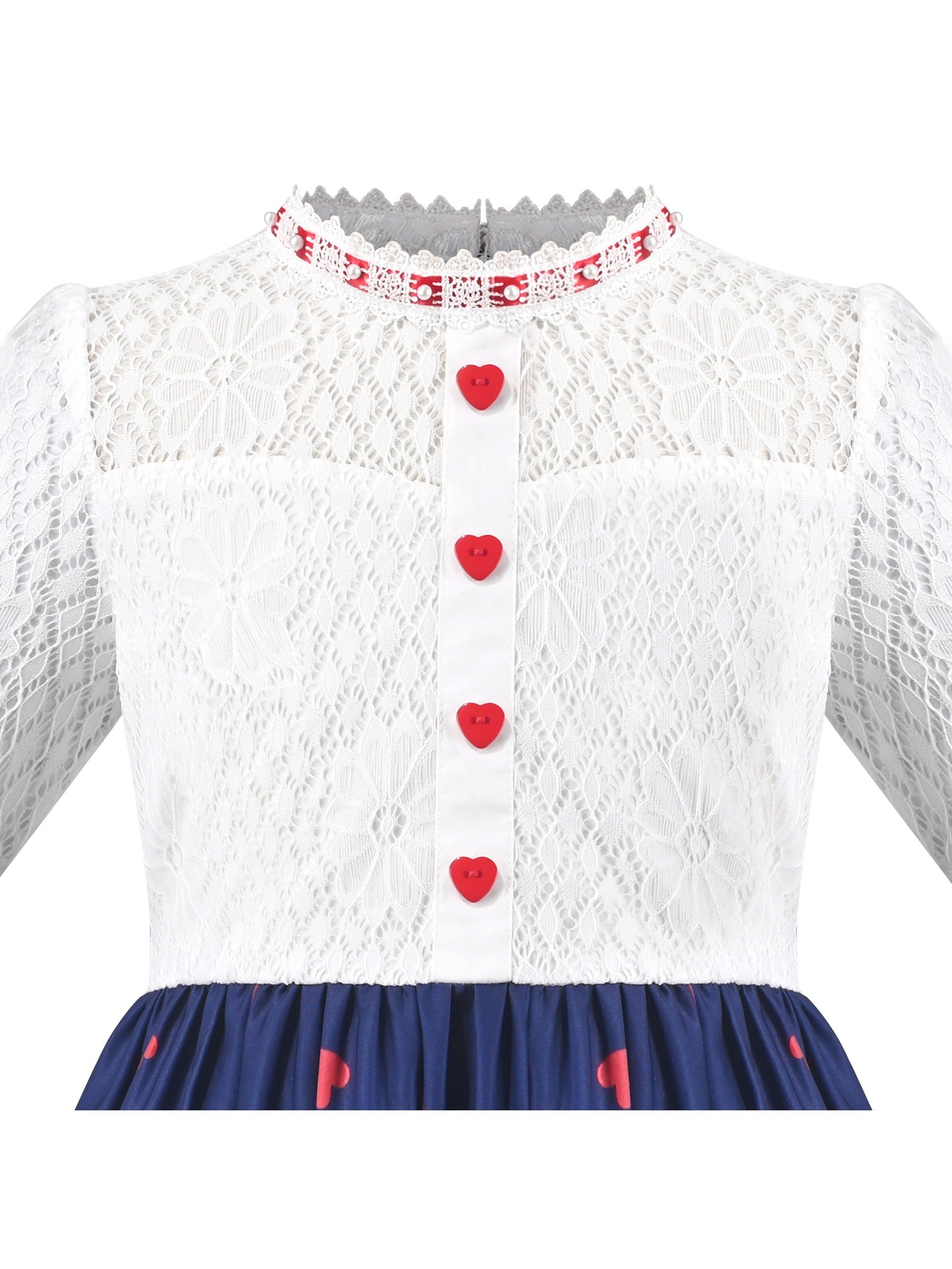 Girls Dress Lace Pearl Plum Blossom Elegant Princess Dress Blue