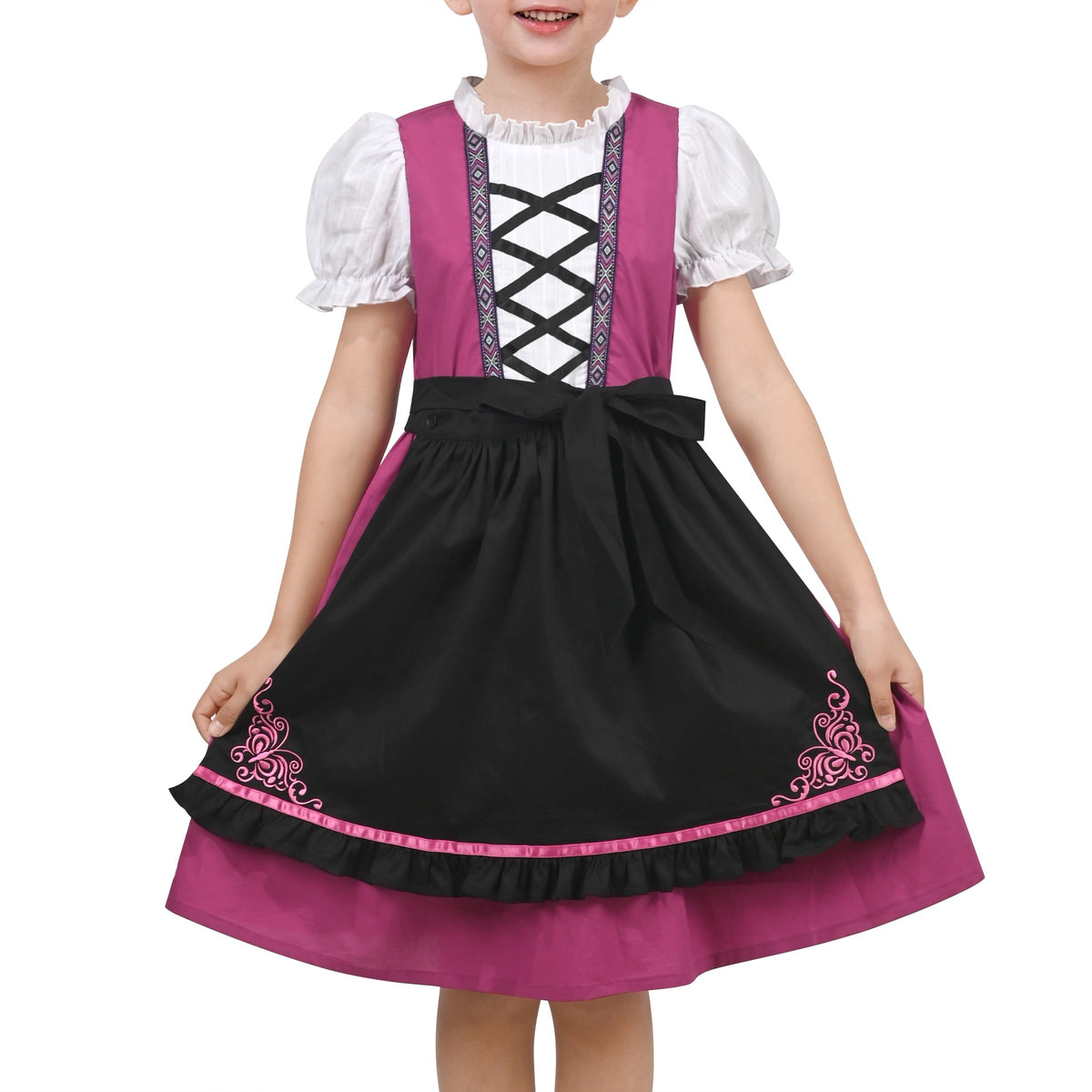 Girls German Dirndl Dress Costumes for Bavarian Oktoberfest Long Sleeve - Purple