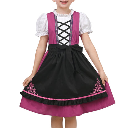 Girls German Dirndl Dress Costumes for Bavarian Oktoberfest Long Sleeve - Purple