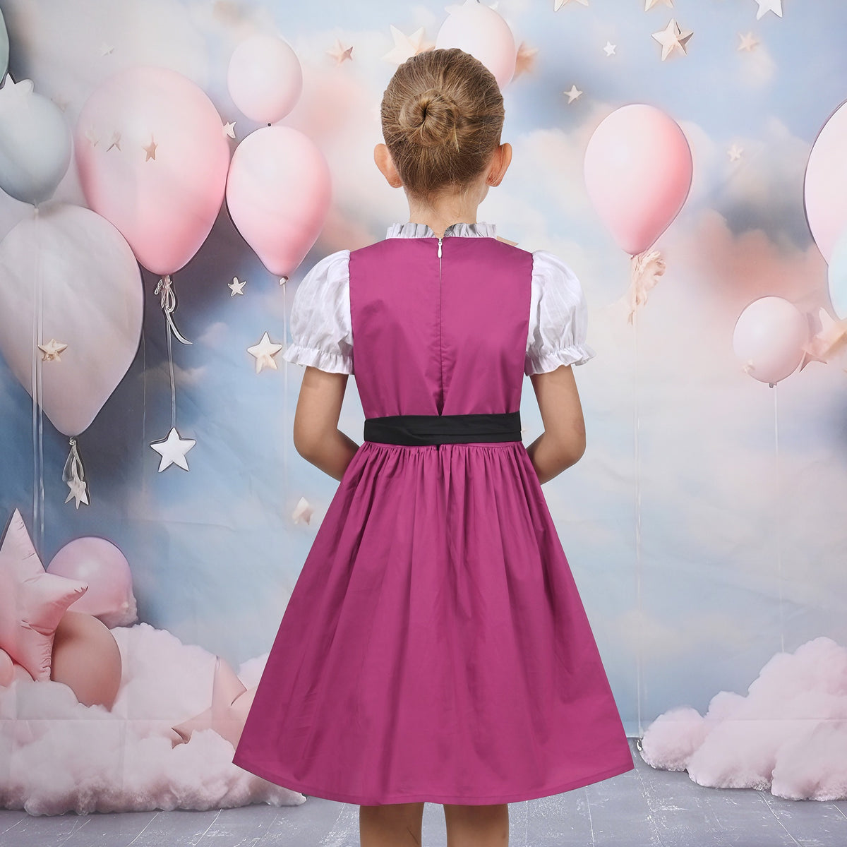Girls German Dirndl Dress Costumes for Bavarian Oktoberfest Long Sleeve - Purple