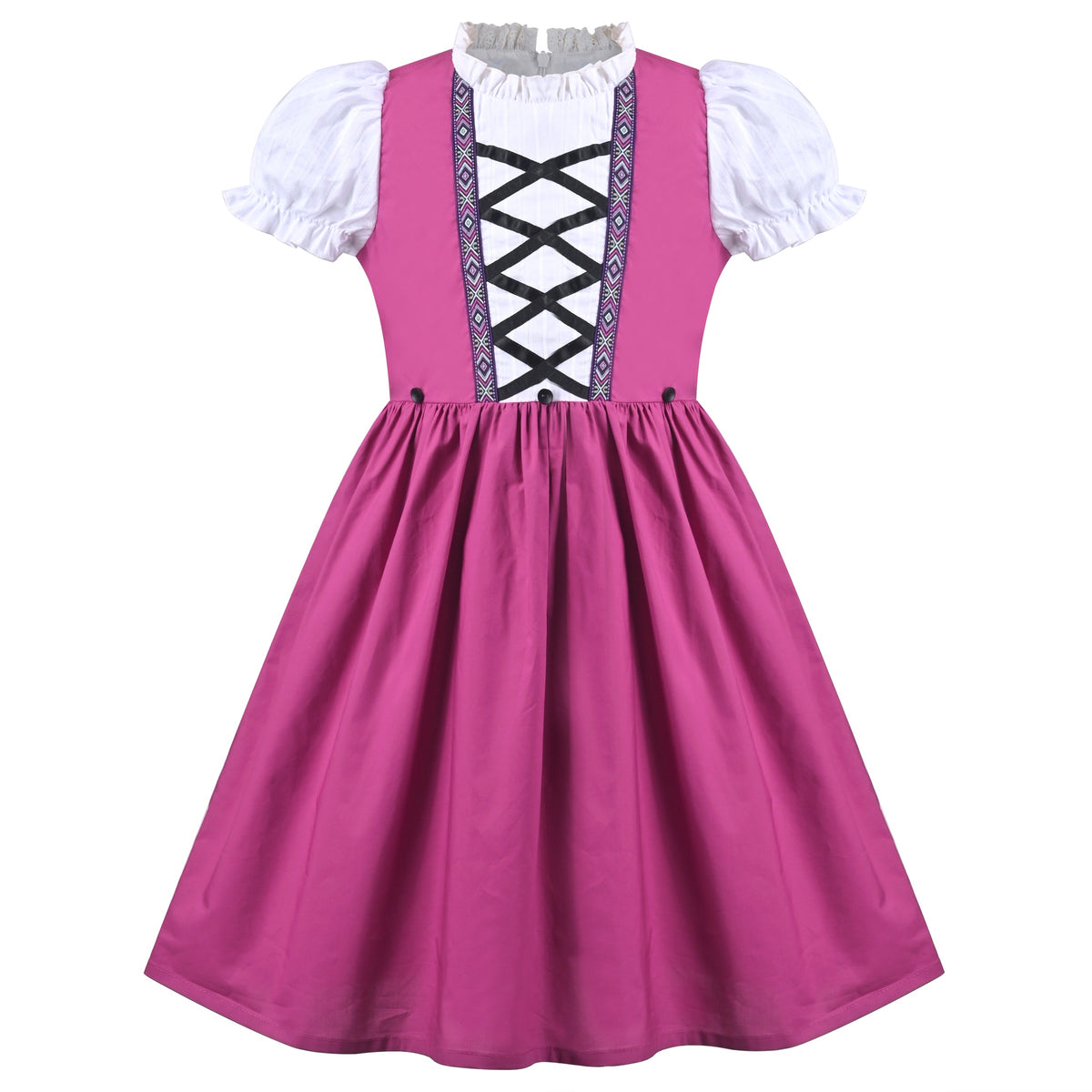 Girls German Dirndl Dress Costumes for Bavarian Oktoberfest Long Sleeve - Purple