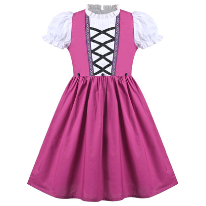 Girls German Dirndl Dress Costumes for Bavarian Oktoberfest Long Sleeve - Purple