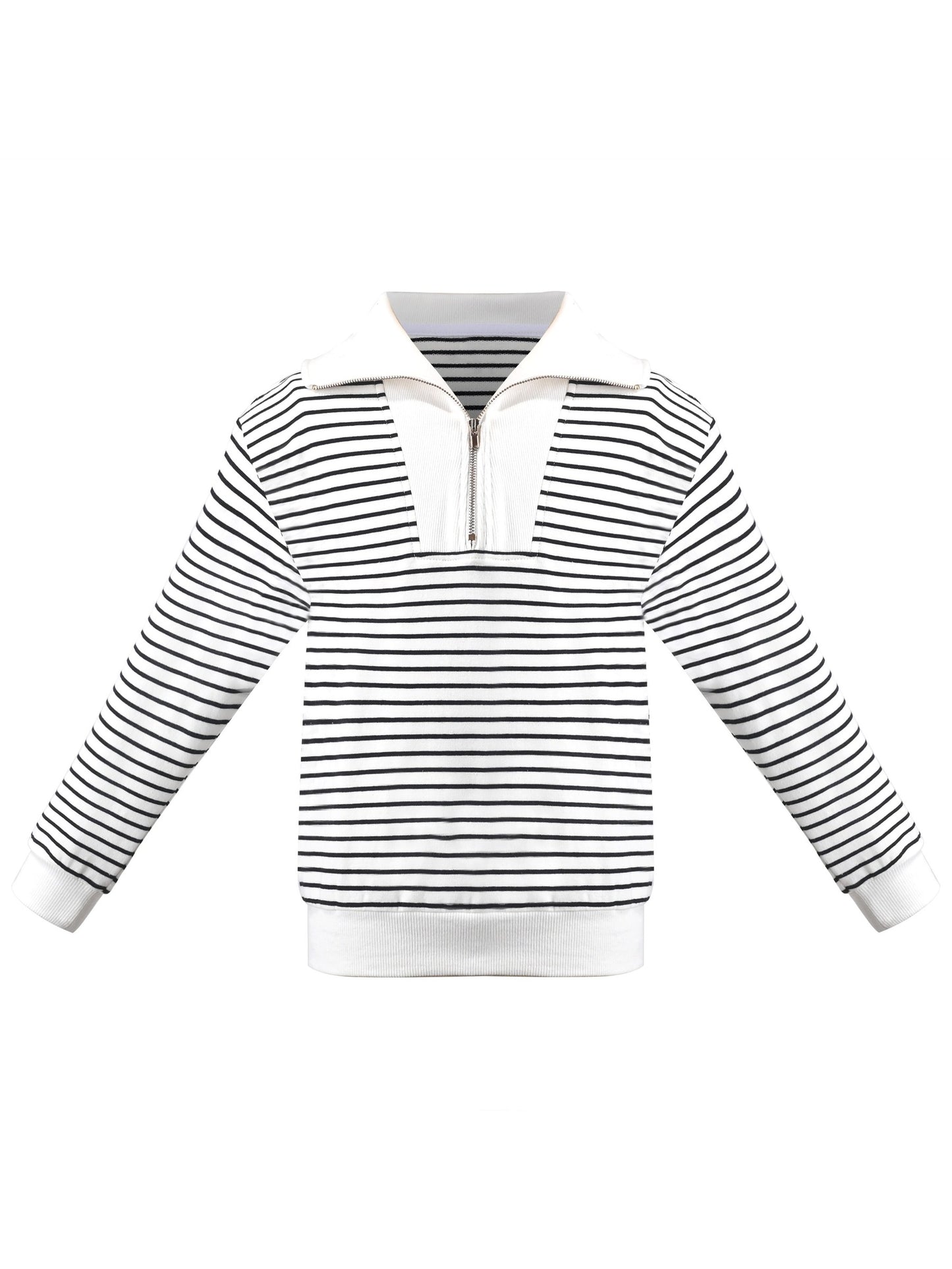 Girls Sweatshirt Top Lapel Striped Drop Shoulder Casual Pullover Sport Gray