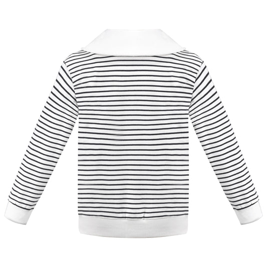 Girls Sweatshirt Top Lapel Striped Drop Shoulder Casual Pullover Sport Gray