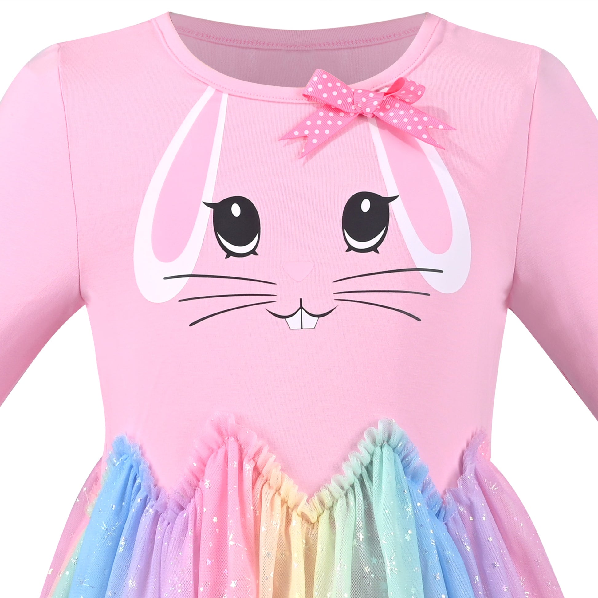 Girls Dress Long Sleeve Tutu Skirt Bow Tie Party Pink