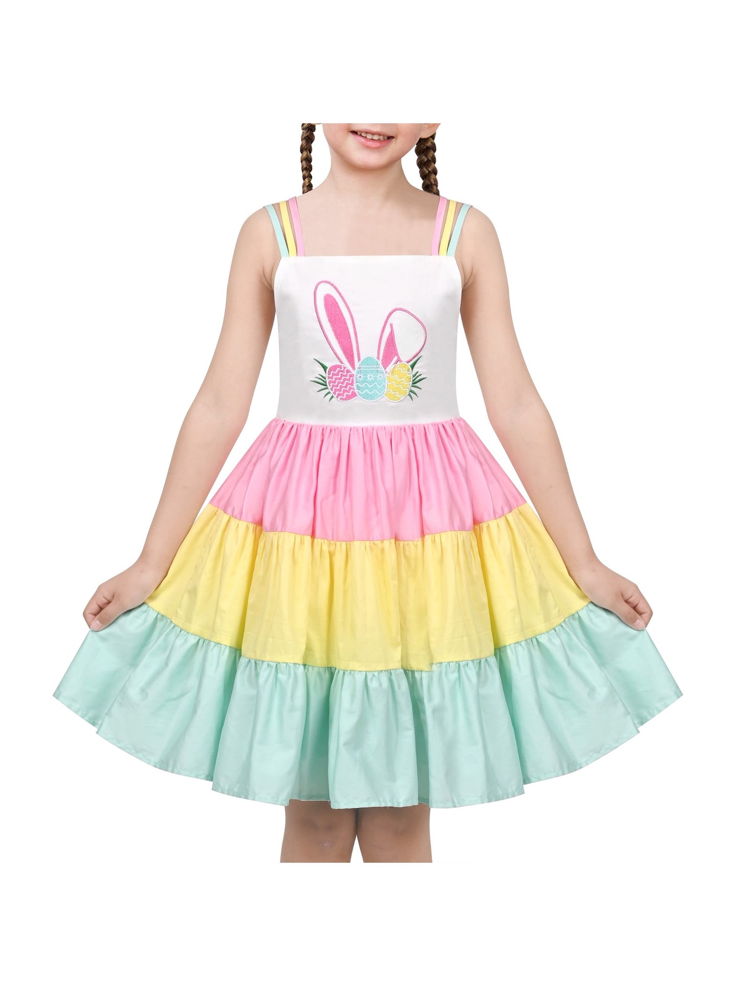 Girls Dress Purple Unicorn Rainbow Striped Suspender Sleeveless Summer Multi-Color