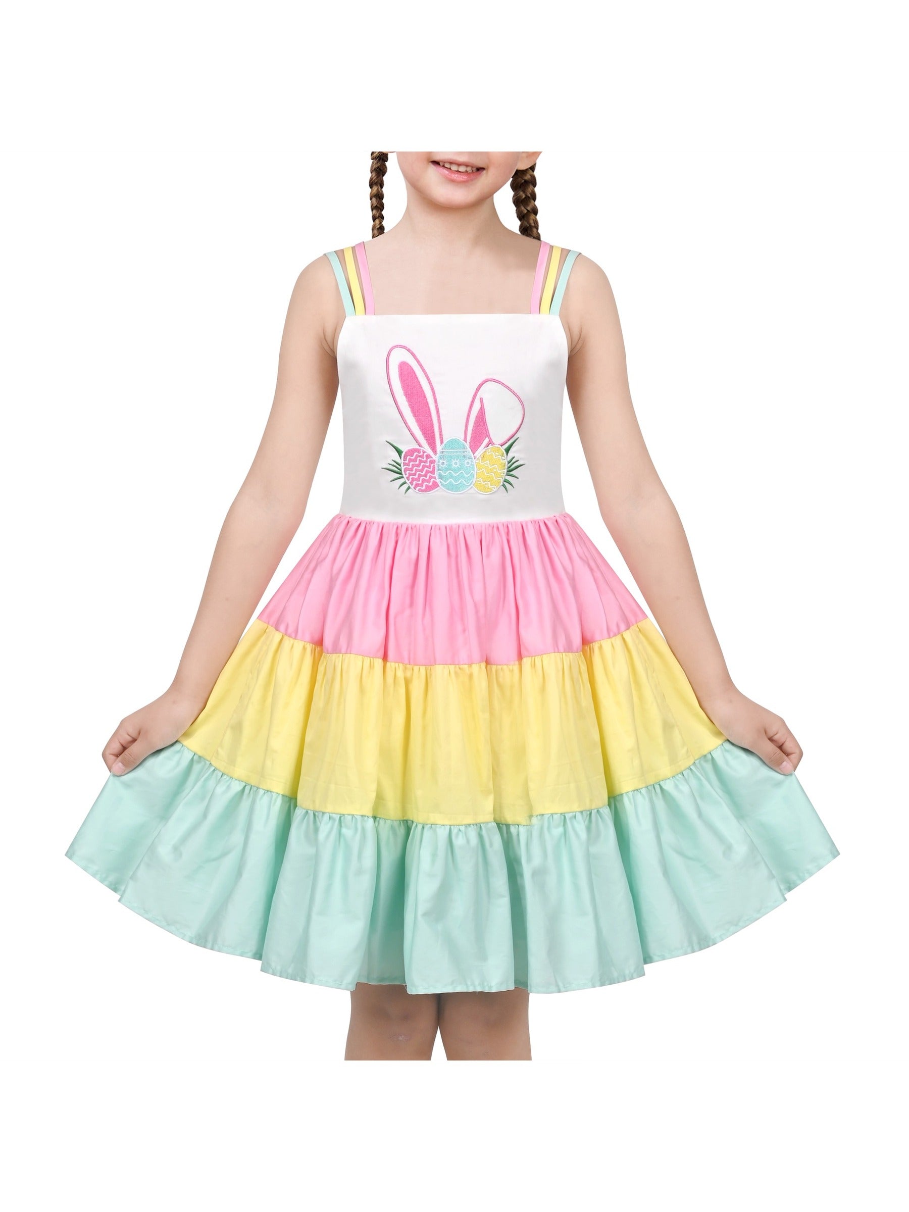 Girls Dress Purple Unicorn Rainbow Striped Suspender Sleeveless Summer Multi-Color