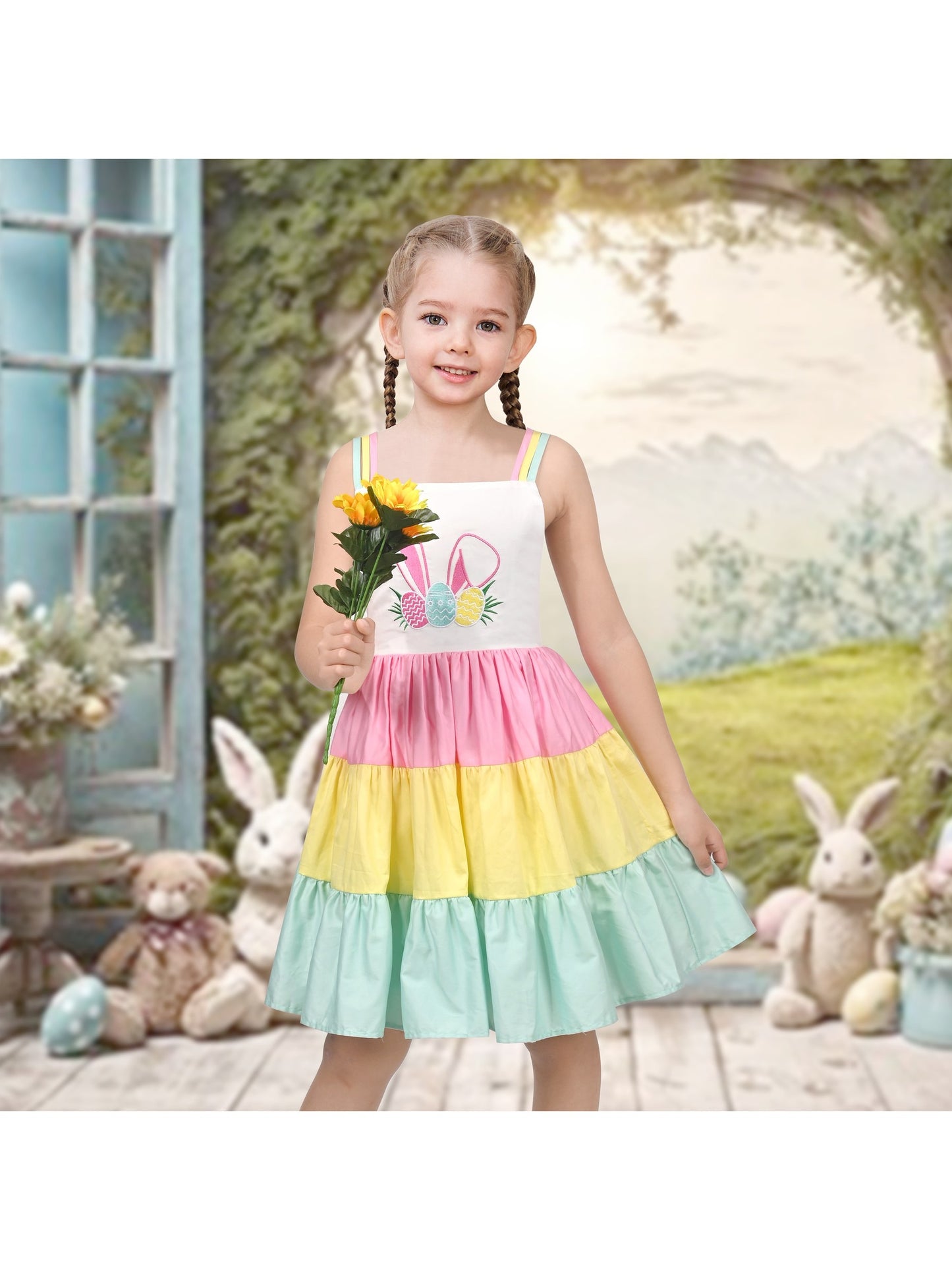 Girls Dress Purple Unicorn Rainbow Striped Suspender Sleeveless Summer Multi-Color