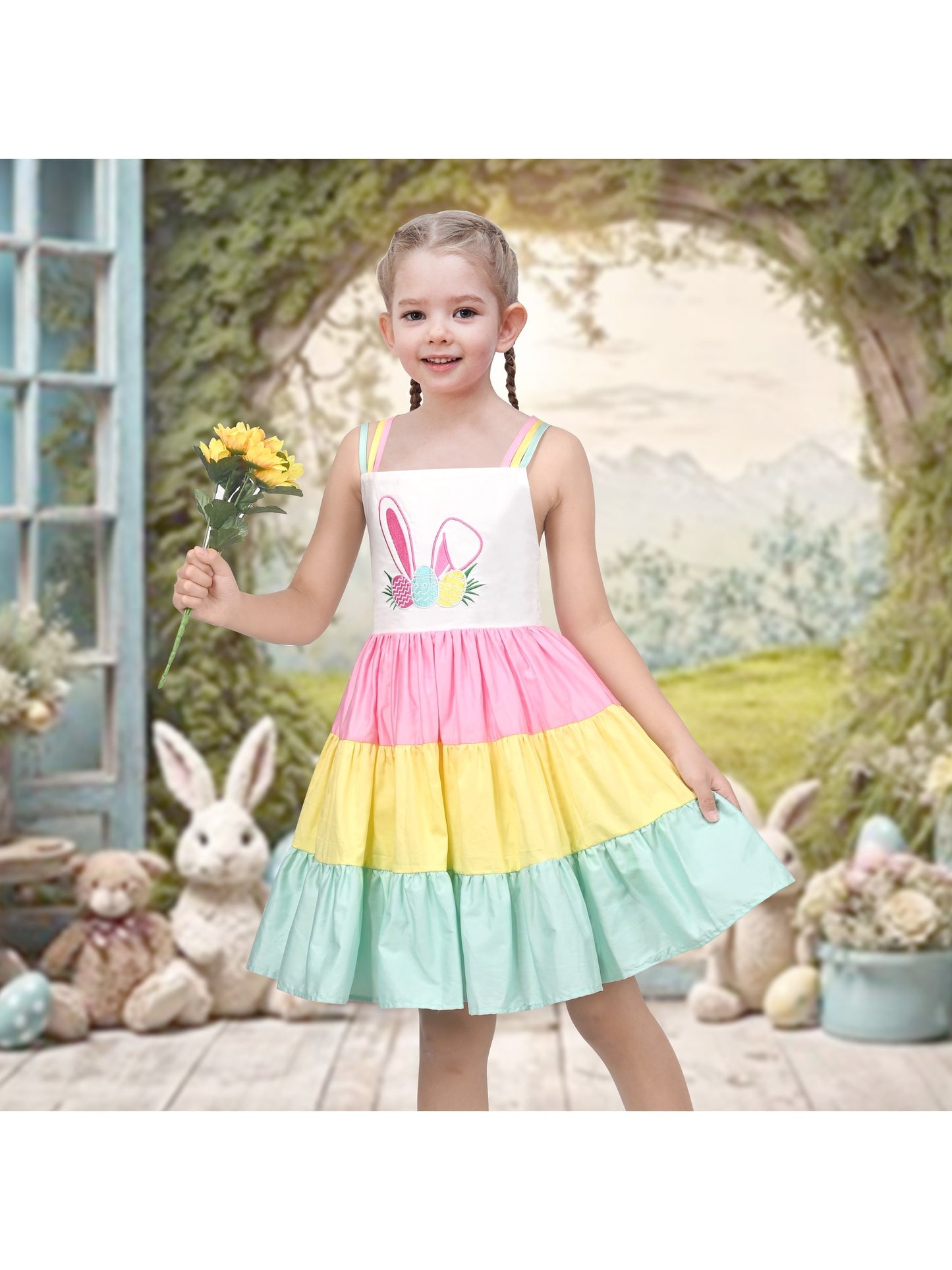 Girls Dress Purple Unicorn Rainbow Striped Suspender Sleeveless Summer Multi-Color