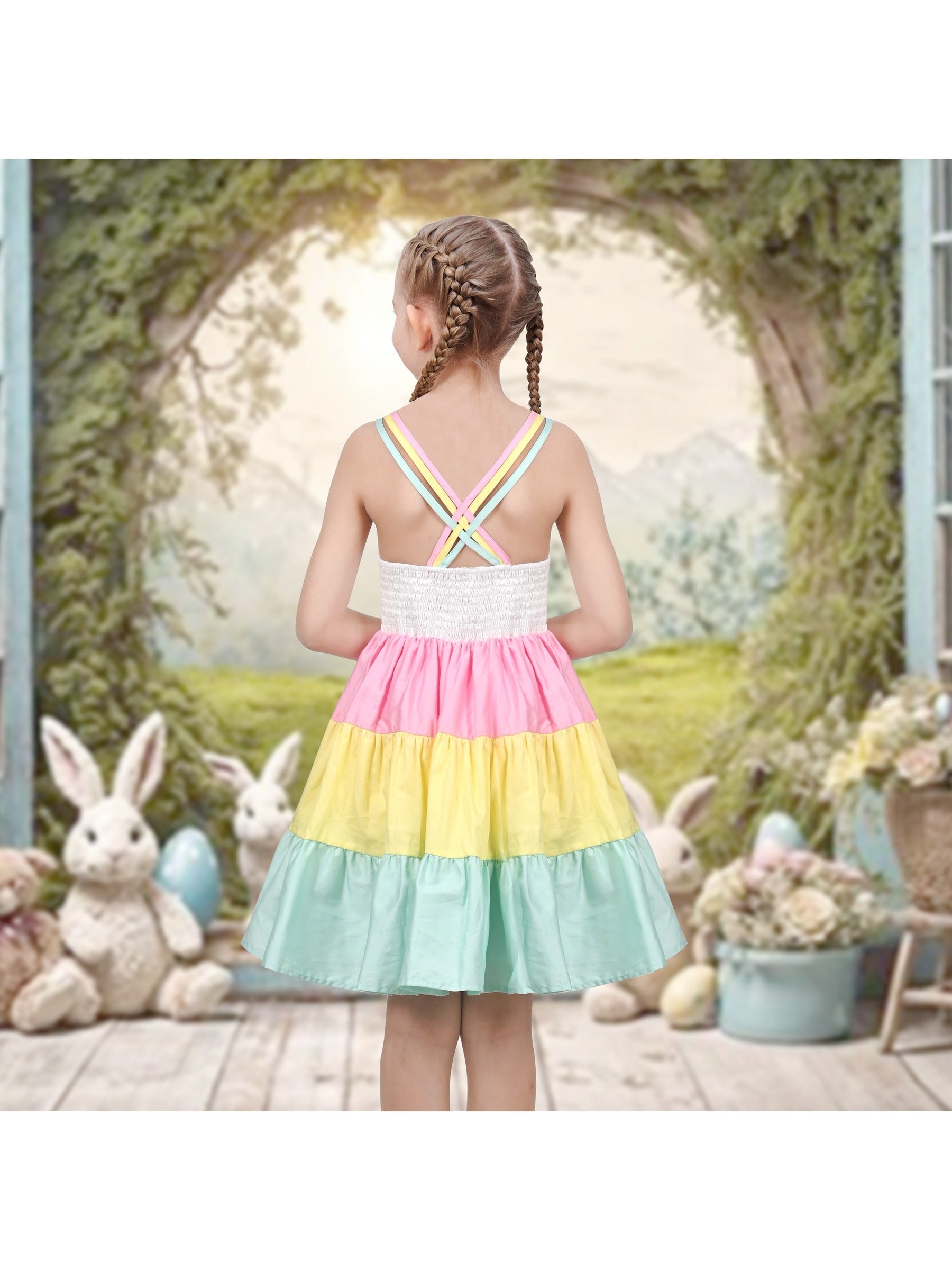 Girls Dress Purple Unicorn Rainbow Striped Suspender Sleeveless Summer Multi-Color