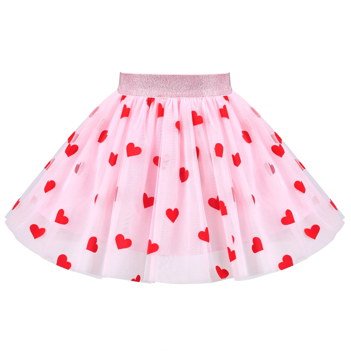 Girls Skirt Blue Heart Sequins Sparkling Tutu Dancing - Pink Red Heart