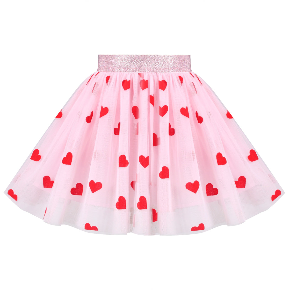 Girls Skirt Blue Heart Sequins Sparkling Tutu Dancing - Pink Red Heart