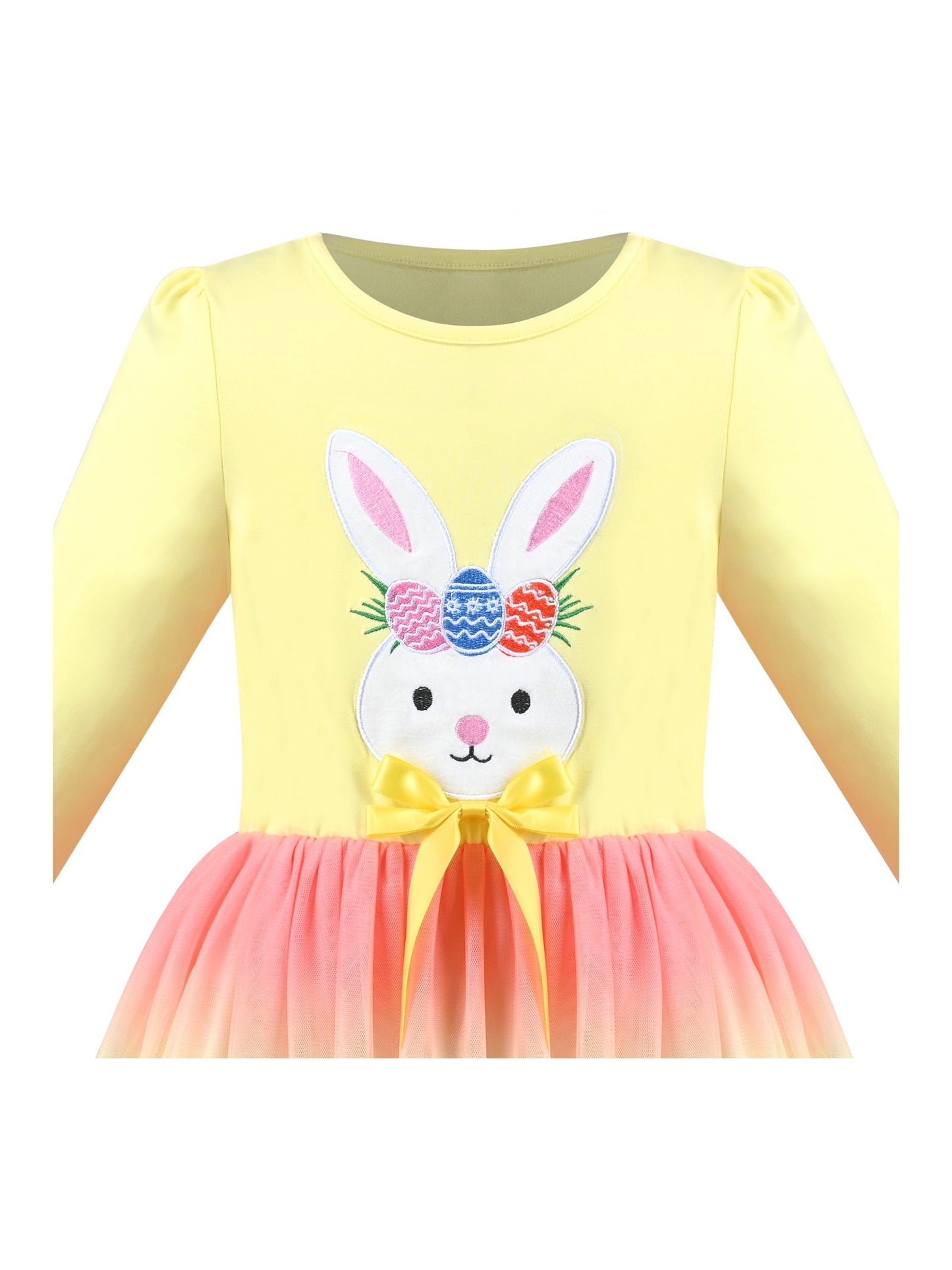 Girls Dress Long Sleeve Tutu Skirt Bow Tie Party Yellow
