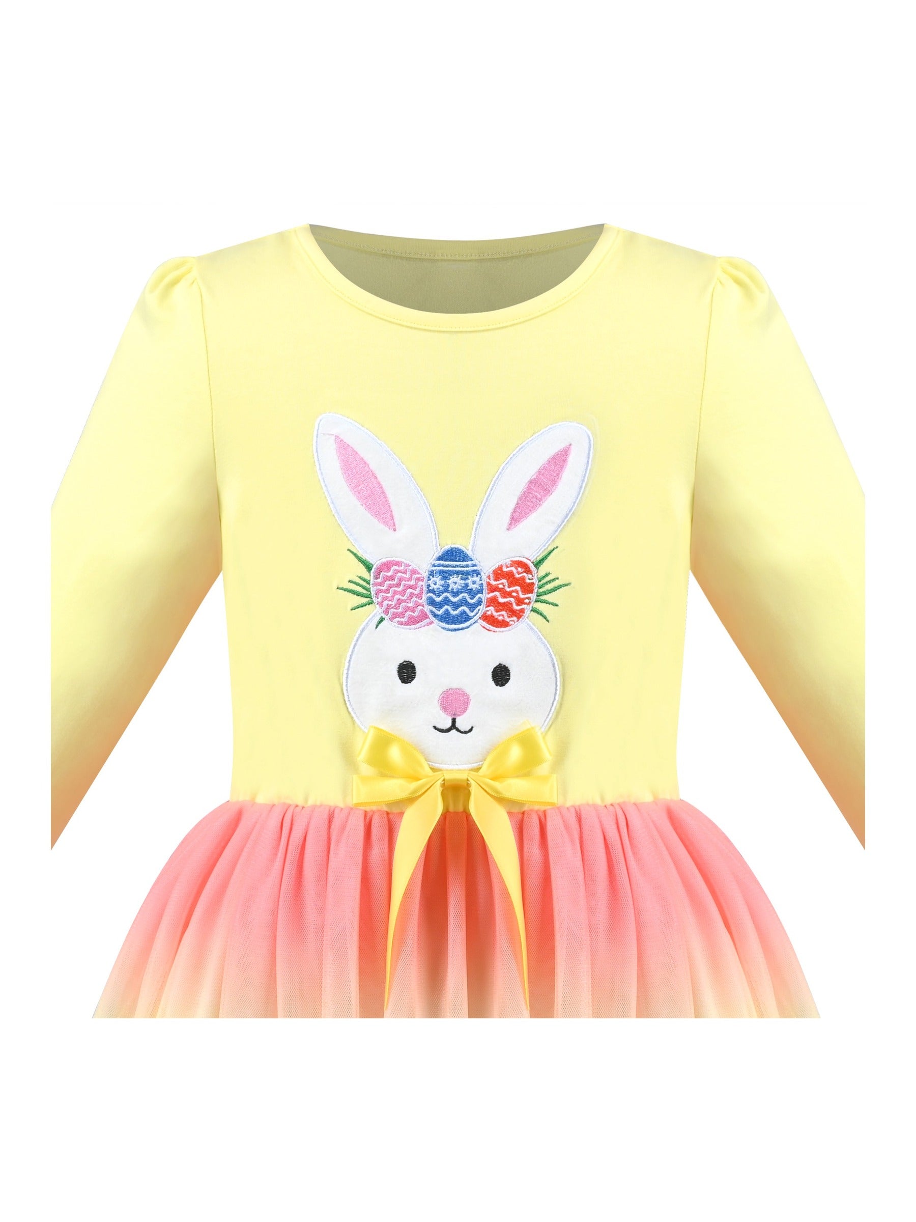 Girls Dress Long Sleeve Tutu Skirt Bow Tie Party Yellow