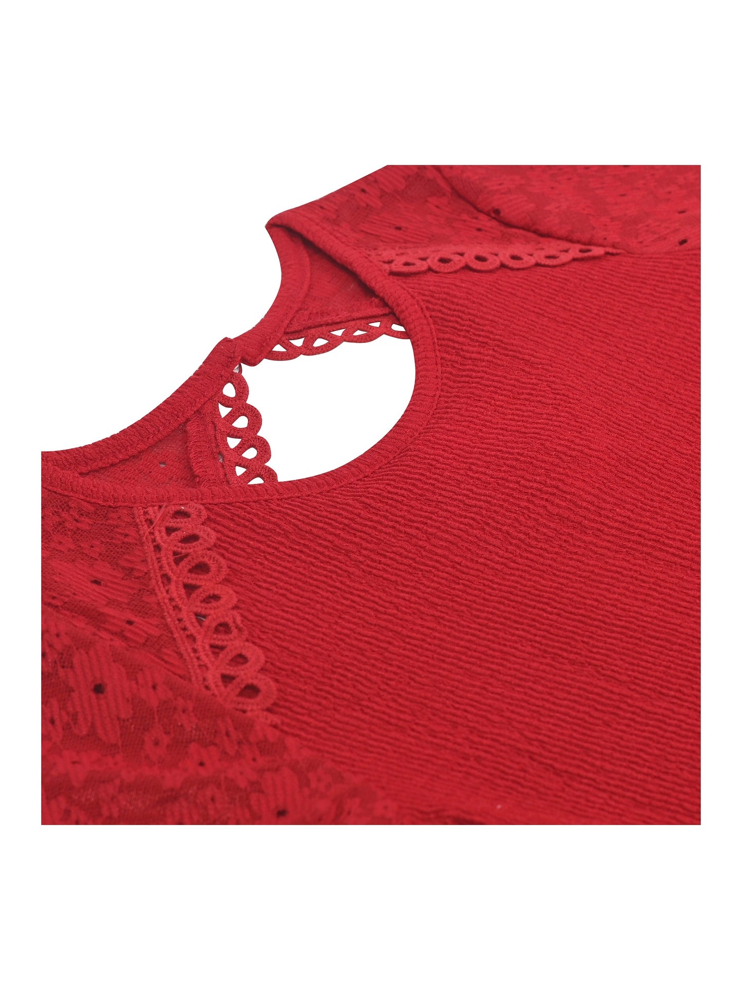 Girls Dress Red Lace Floral Hollow Back Formal Evening Long Sleeve Red