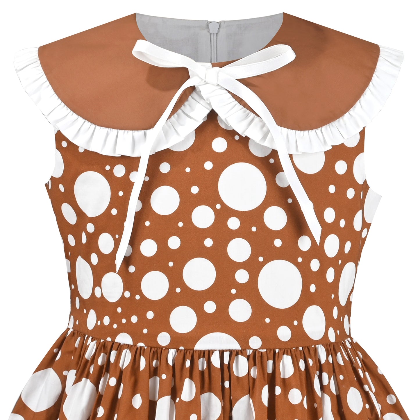 Girls Dress Pink Polka Dot Pocket Button School Summer Sleeveless Cotton Brown