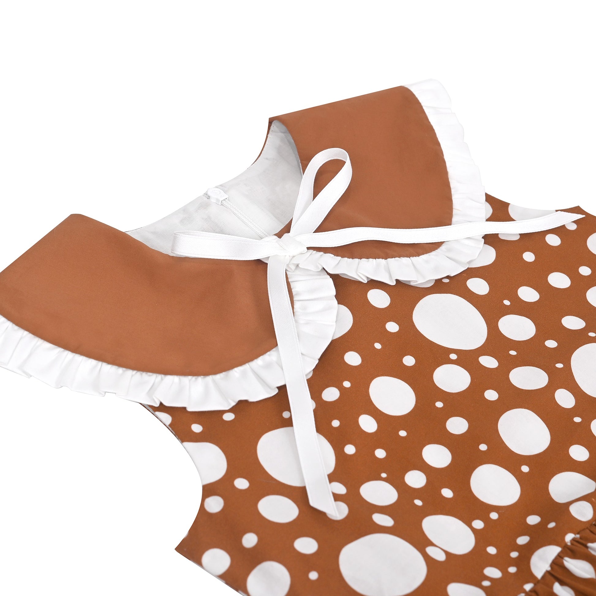 Girls Dress Pink Polka Dot Pocket Button School Summer Sleeveless Cotton Brown