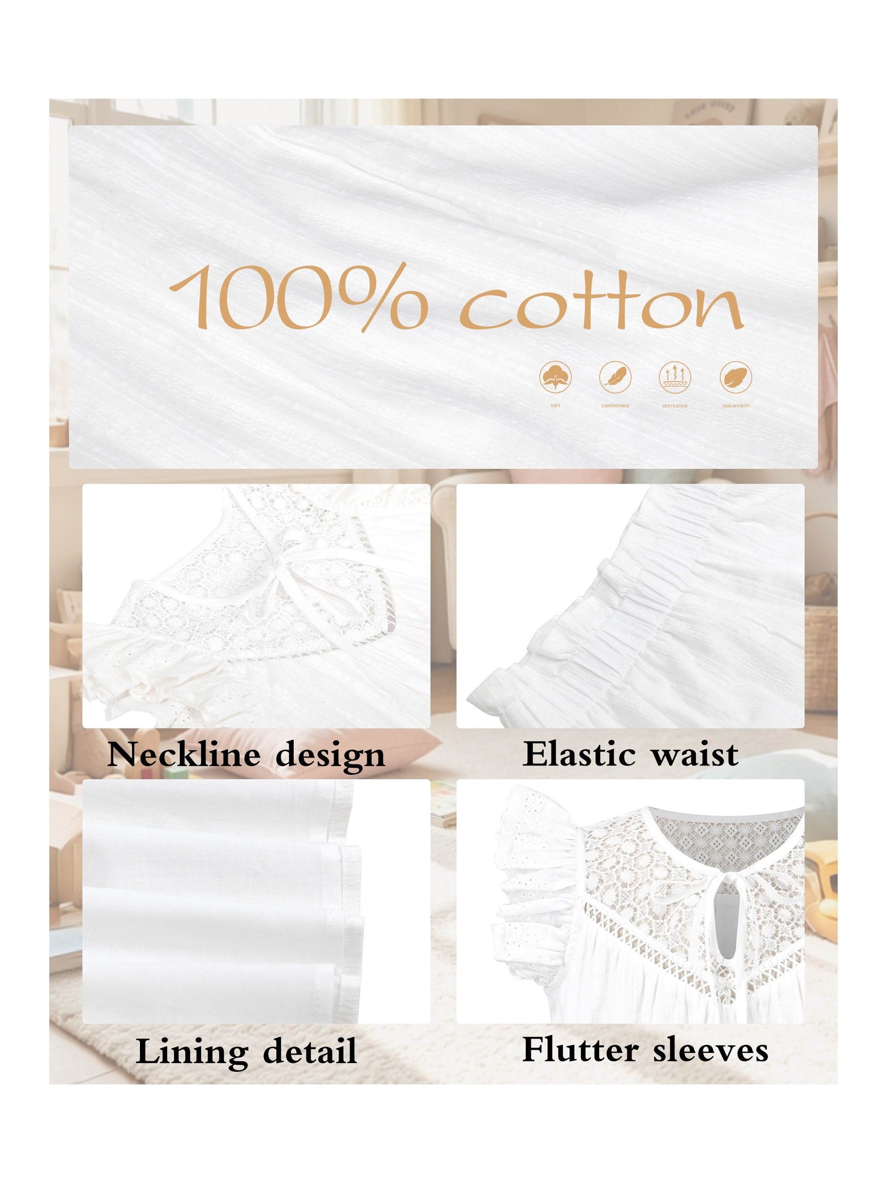 Girls 2 Pcs Shorts Set White Eyelet Puff Peplum Khaki Cool Summer Casual White