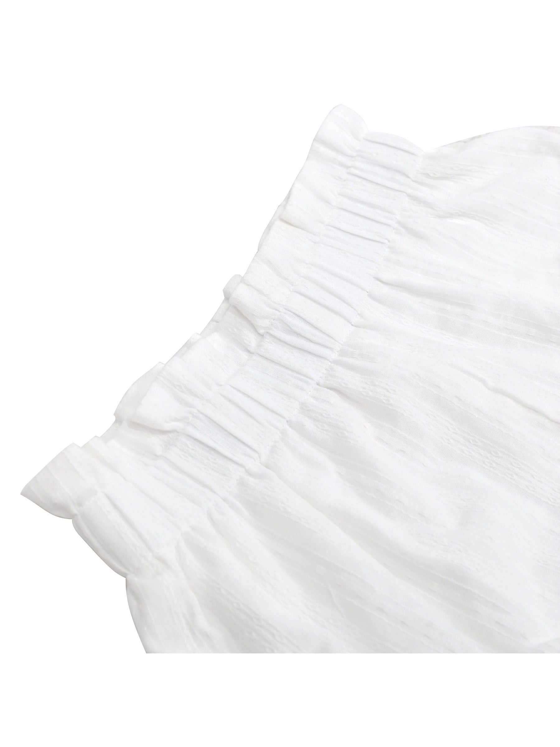Girls 2 Pcs Shorts Set White Eyelet Puff Peplum Khaki Cool Summer Casual White