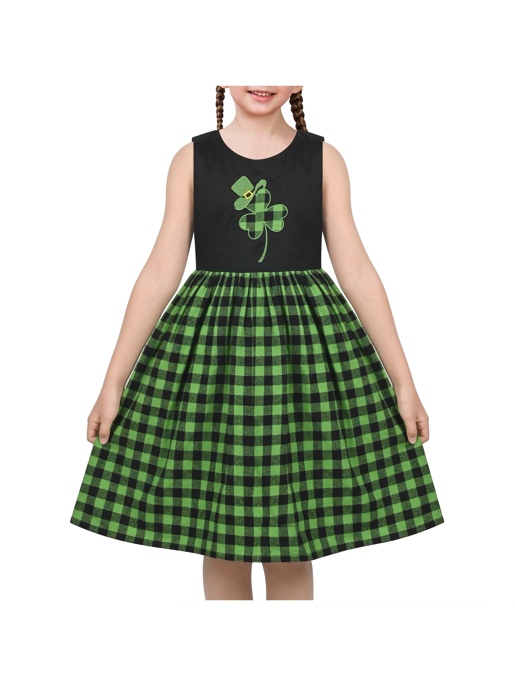 Girls Dress St Patrick Shamrock Irish Holiday Gingham Sundress Daily Green