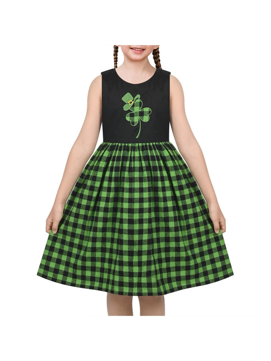 Girls Dress St Patrick Shamrock Irish Holiday Gingham Sundress Daily Green