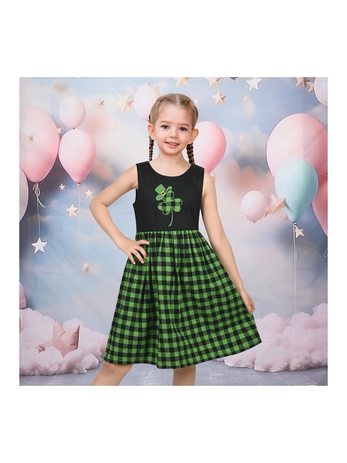 Girls Dress St Patrick Shamrock Irish Holiday Gingham Sundress Daily Green