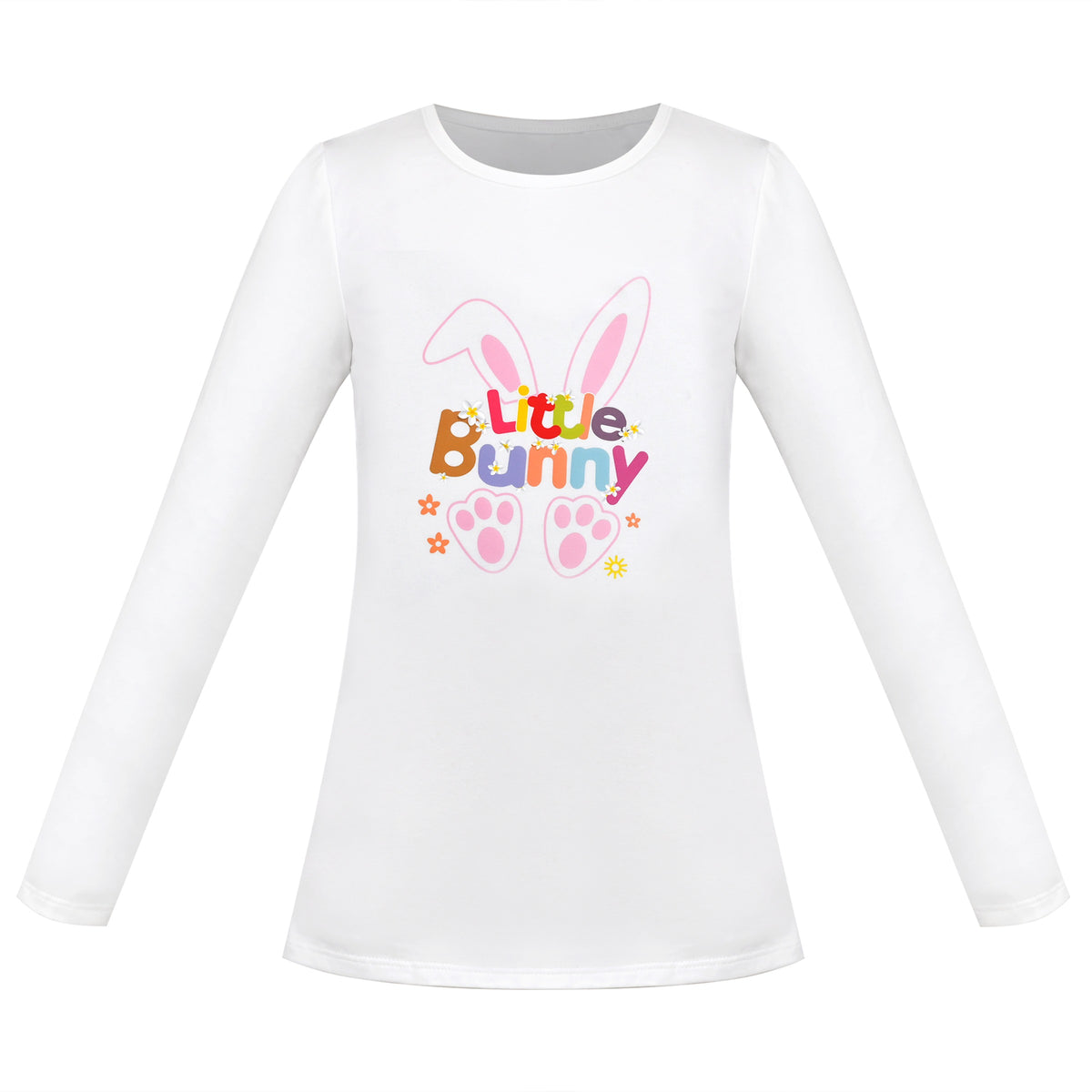 Girls Tee Purple Unicorn Magical Soft Cotton Ruffle Long Sleeve Casual - White Bunny