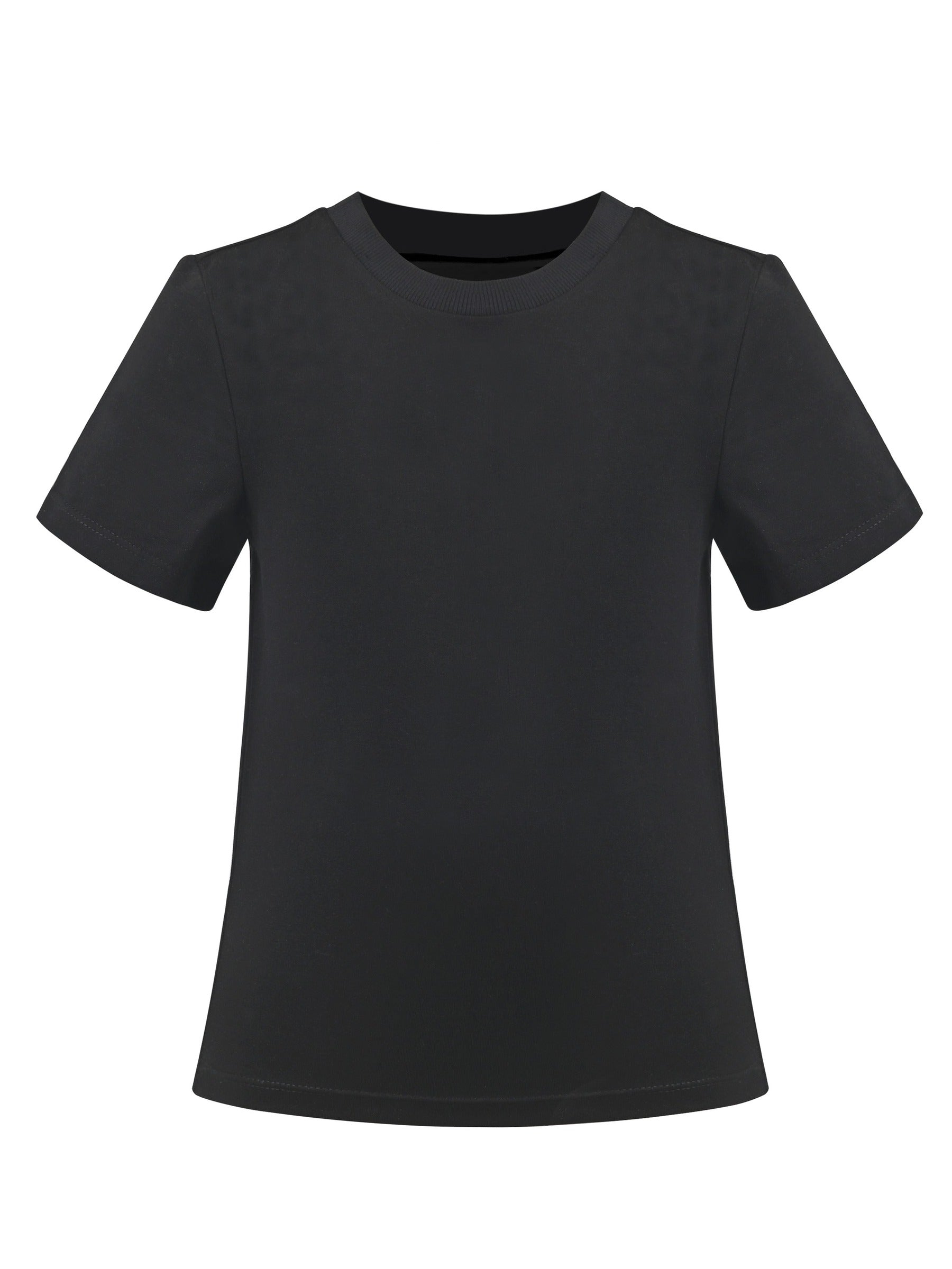 Girls T-shirt Crop Top Pink Lettuce Trim Ribbed Knit Crewneck Daily Black