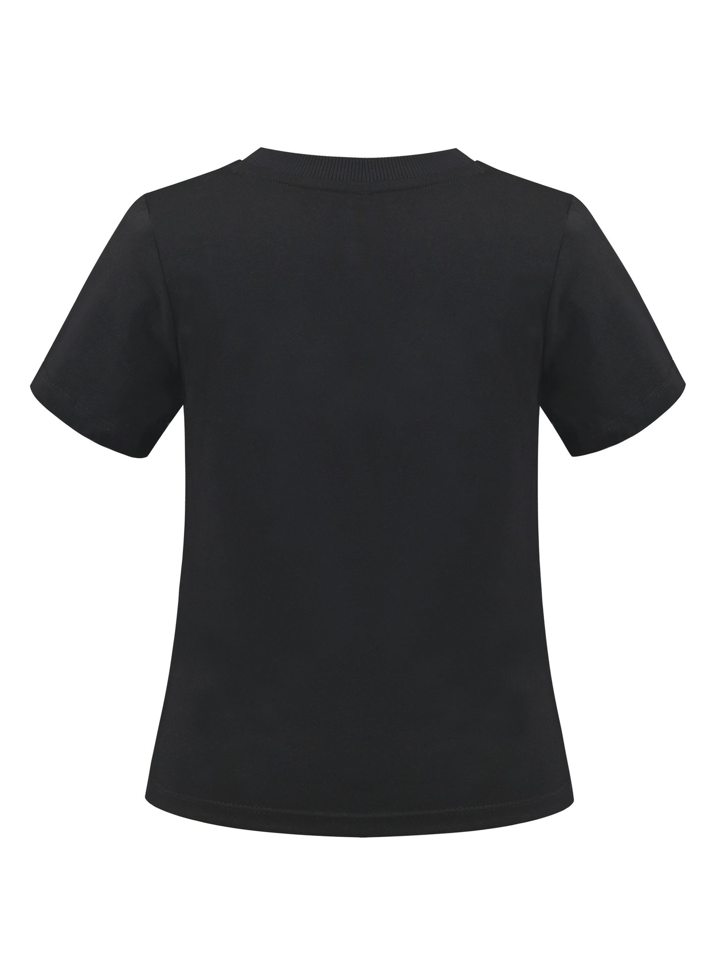 Girls T-shirt Crop Top Pink Lettuce Trim Ribbed Knit Crewneck Daily Black
