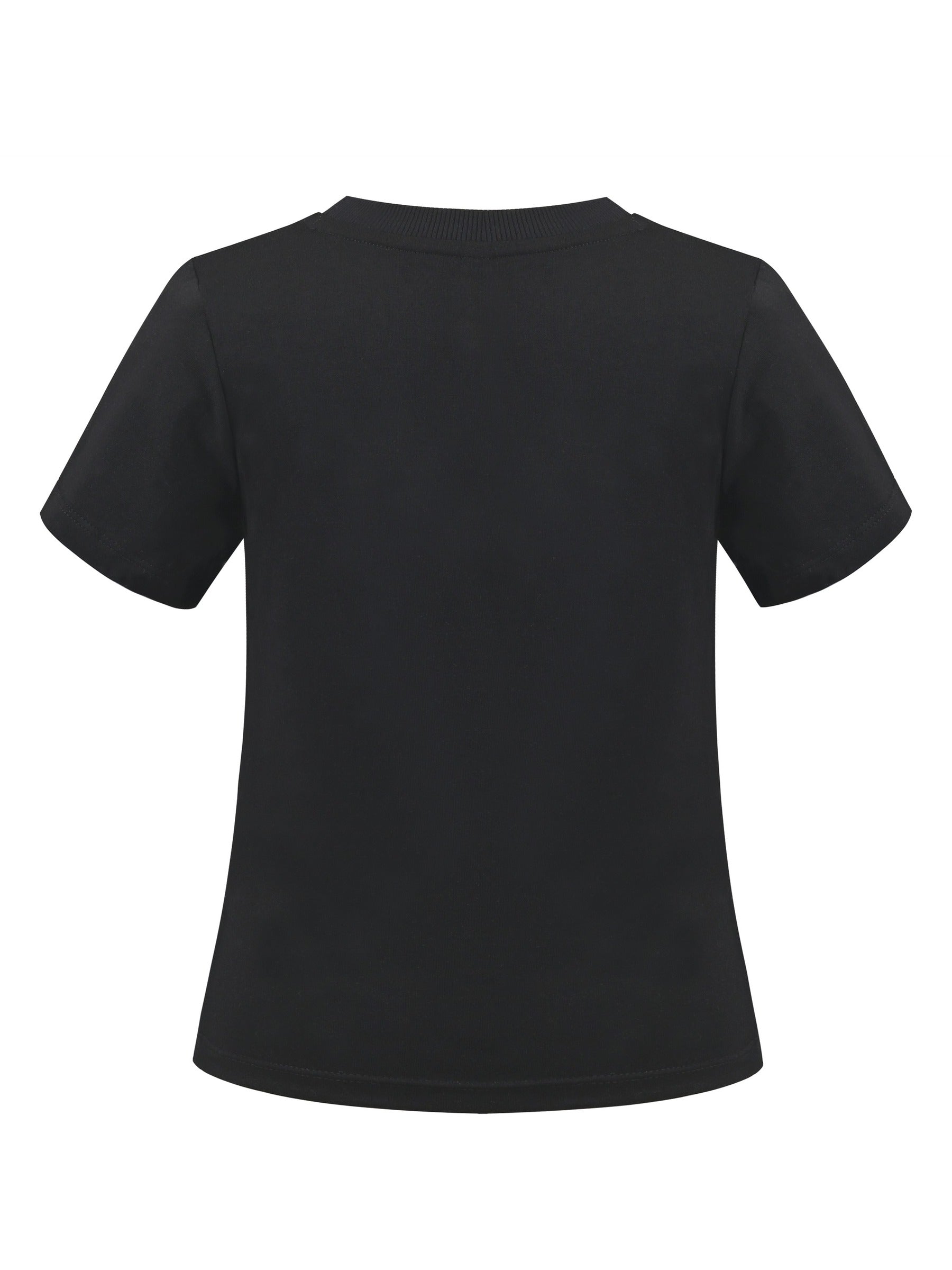 Girls T-shirt Crop Top Pink Lettuce Trim Ribbed Knit Crewneck Daily Black