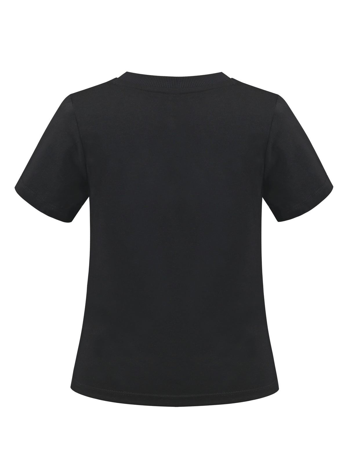 Girls T-shirt Crop Top Pink Lettuce Trim Ribbed Knit Crewneck Daily - Black