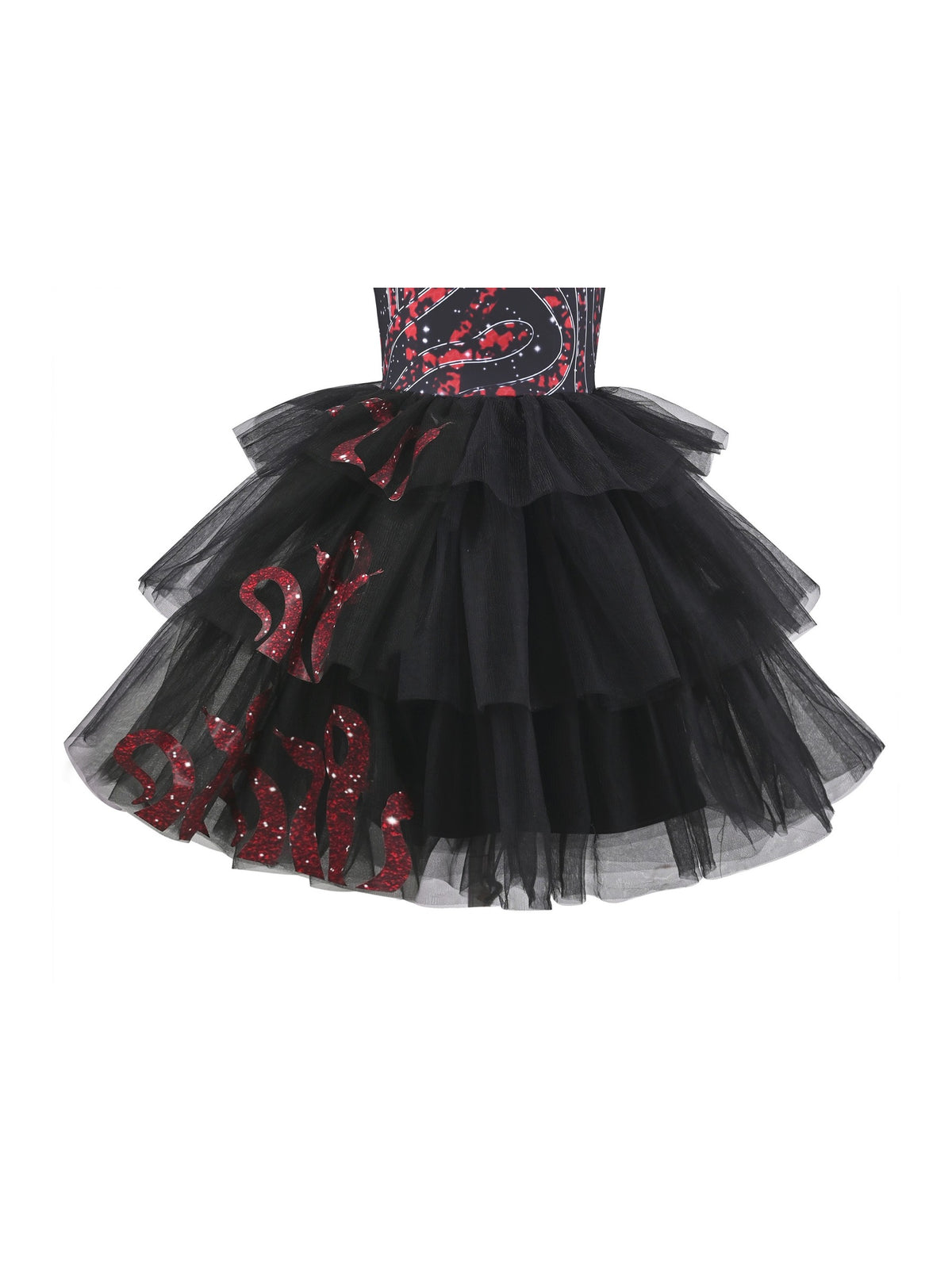 Girls Dress Black Lace Long Sleeve Organza Ruffle Polka Belt - Red Snake