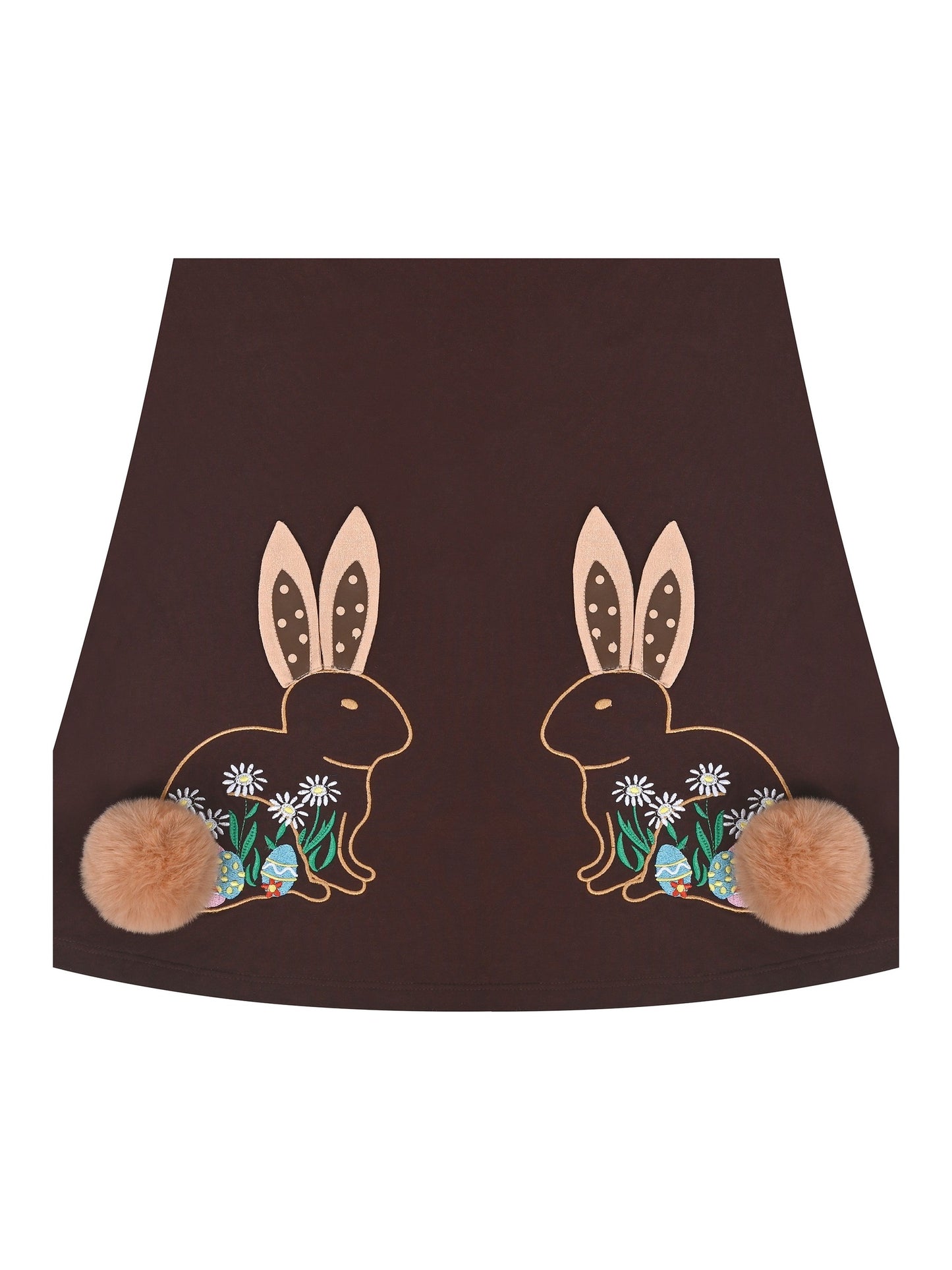 Girls Dress Easter Bunny Rainbow Cotton Embroidery Casual Long Sleeve Brown