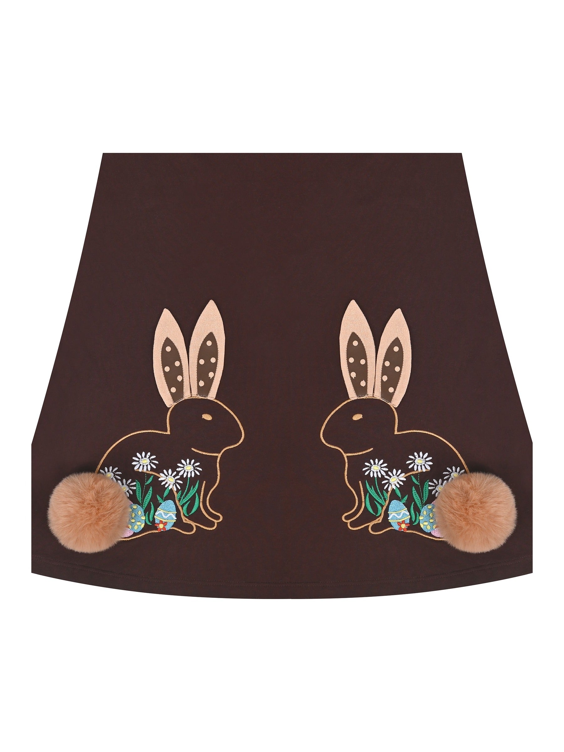 Girls Dress Easter Bunny Rainbow Cotton Embroidery Casual Long Sleeve Brown