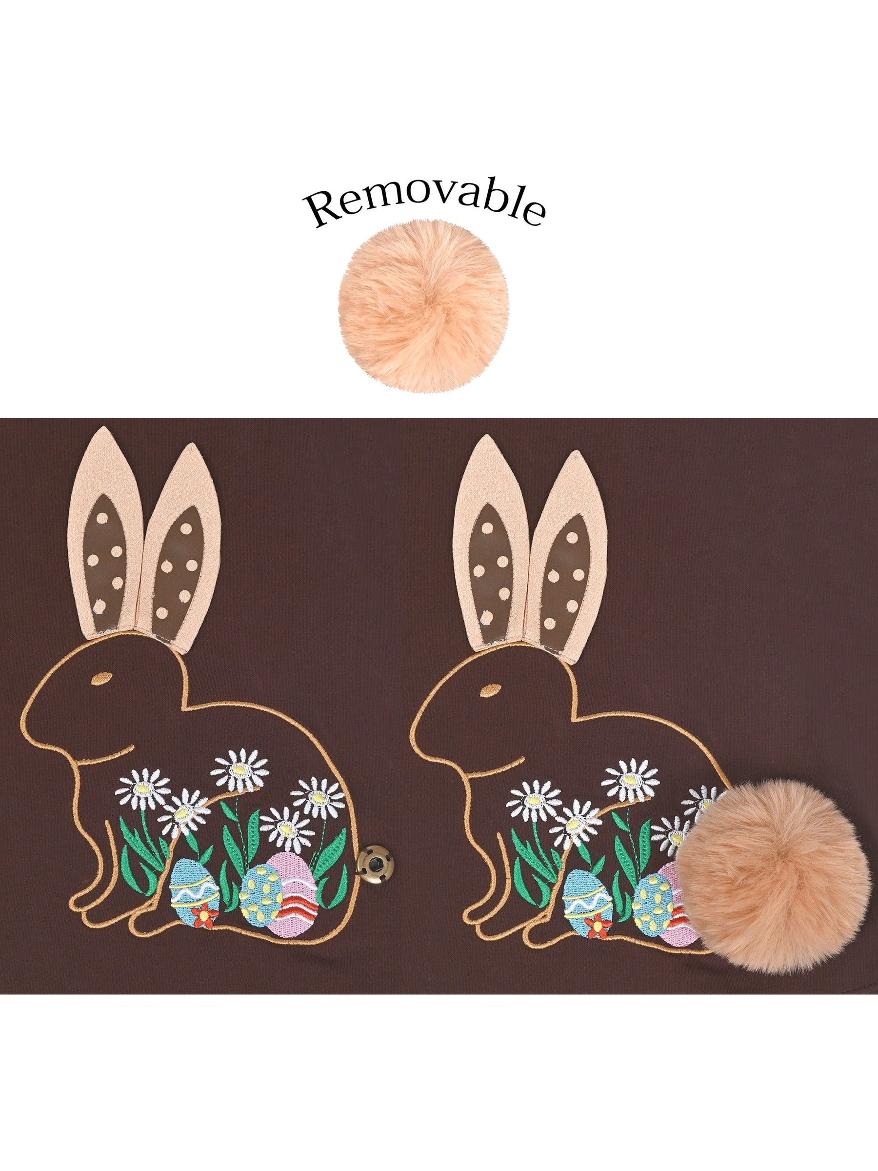 Girls Dress Easter Bunny Rainbow Cotton Embroidery Casual Long Sleeve Brown