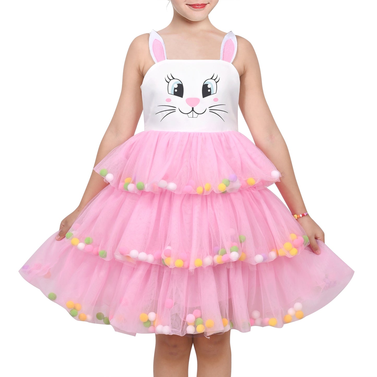 Girls Dress Pink Bow Tie Wedding Lace Tulle Overlay Layered Pink