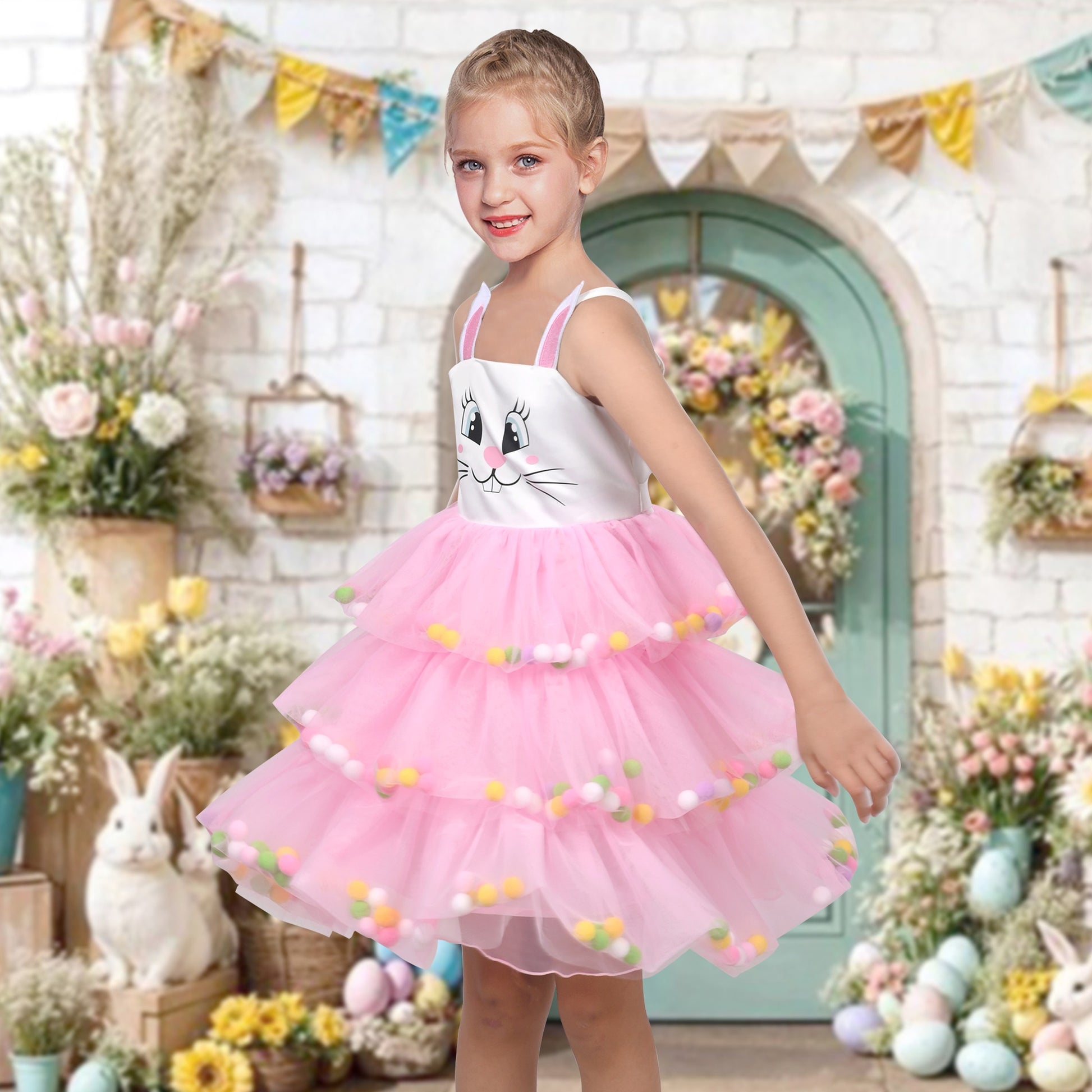 Girls Dress Pink Bow Tie Wedding Lace Tulle Overlay Layered Pink