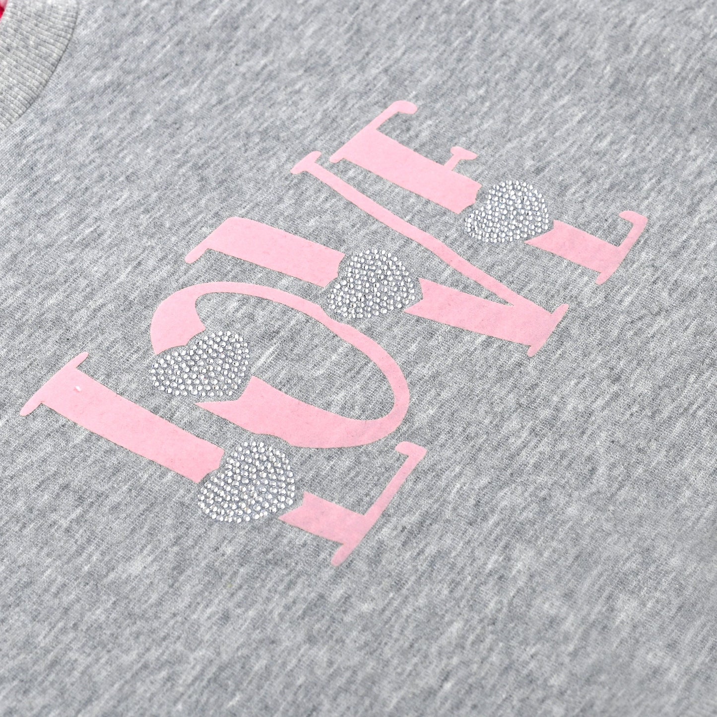 Girls Sweatshirt Top Pullover Brown Love Heart Print Crewneck Soft Casual Gray