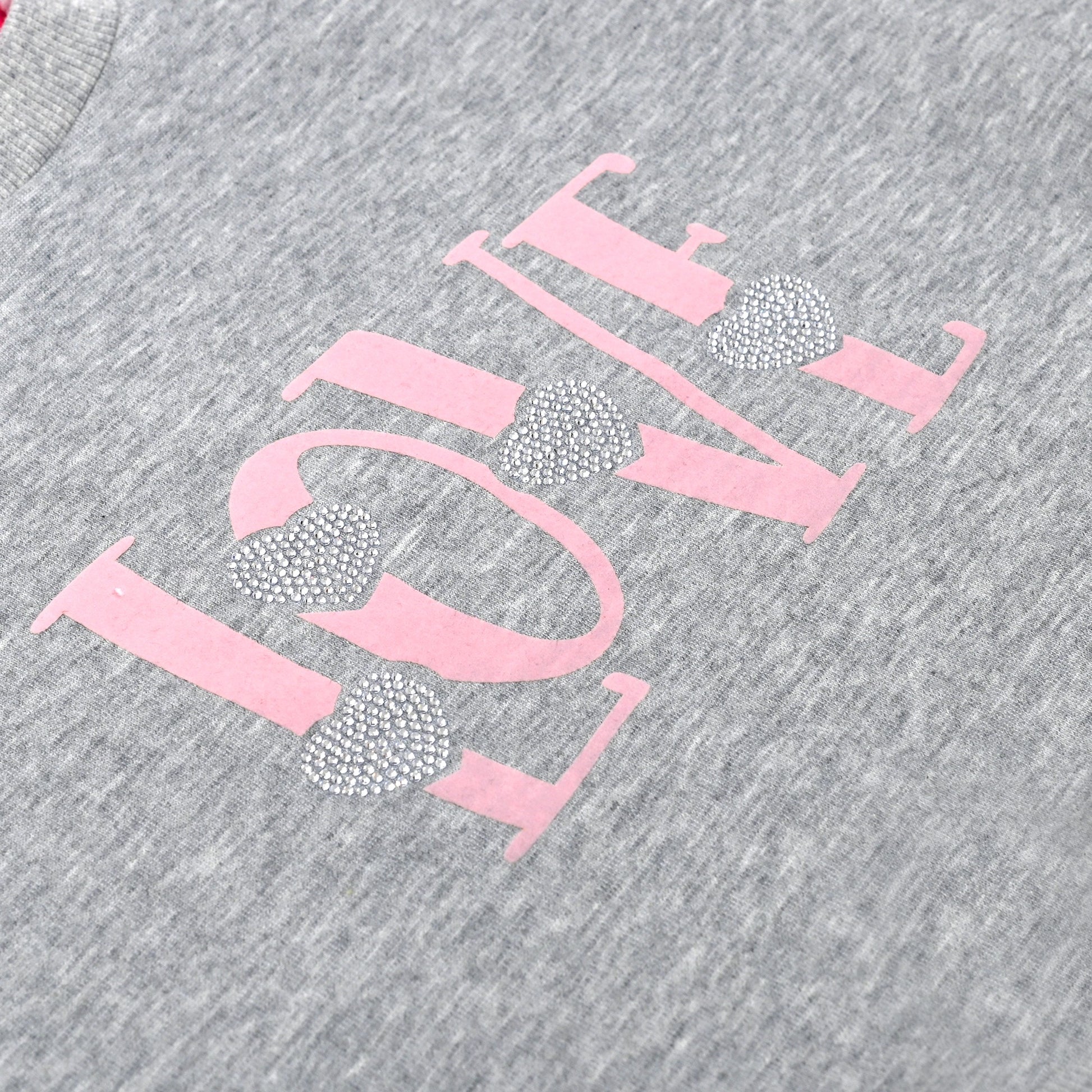 Girls Sweatshirt Top Pullover Brown Love Heart Print Crewneck Soft Casual Gray