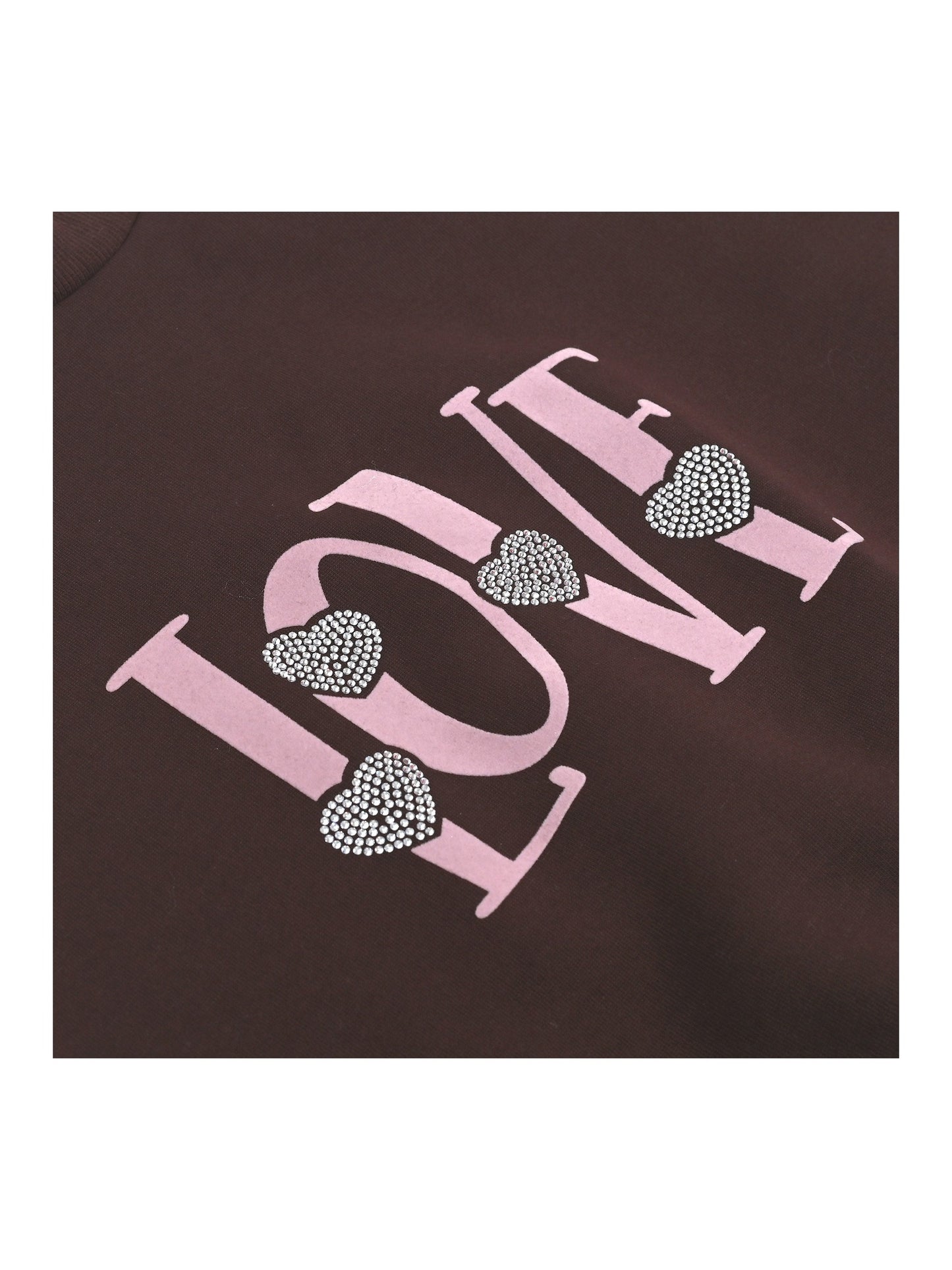 Girls Sweatshirt Top Pullover Brown Love Heart Print Crewneck Soft Casual Brown