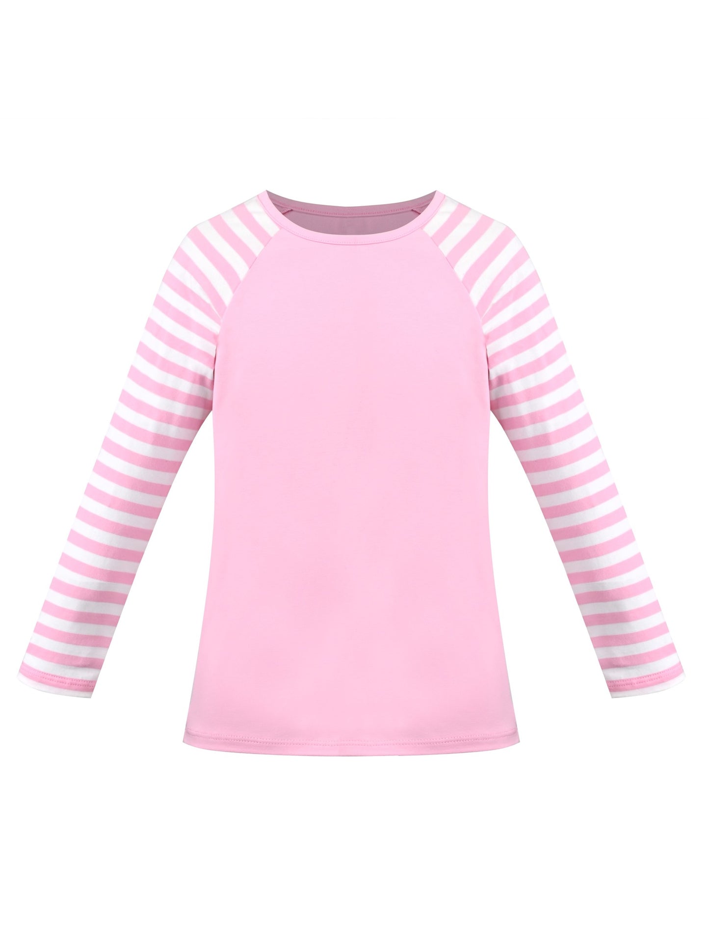 Girls Top Shirt Long Sleeve Pink Striped Valentine Crewneck Soft Casual Pink