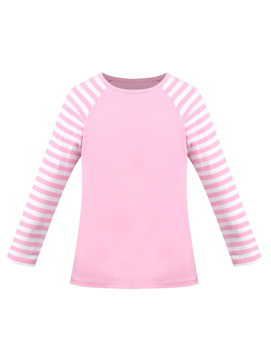 Girls Top Shirt Long Sleeve Pink Striped Valentine Crewneck Soft Casual Pink