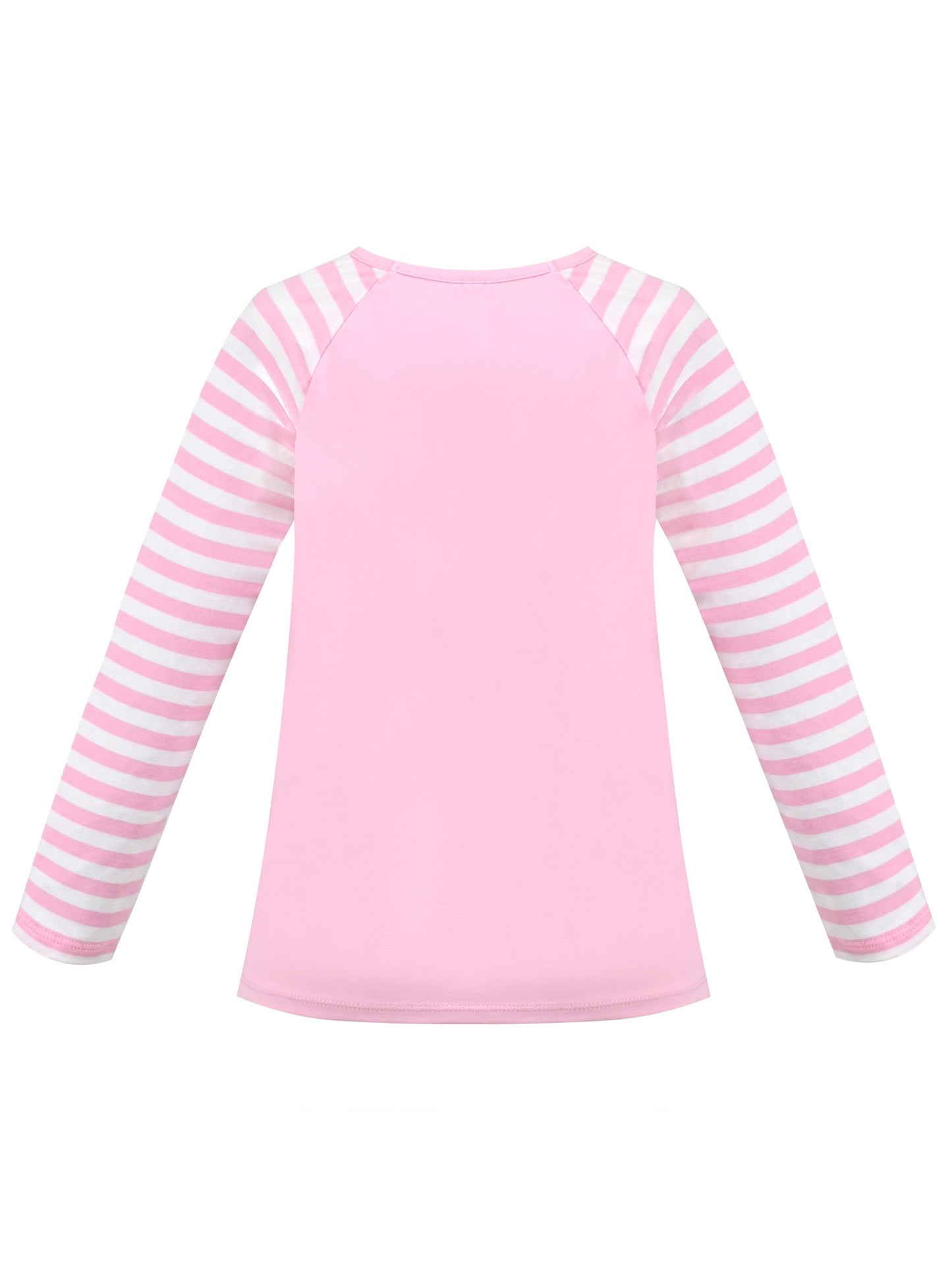 Girls Top Shirt Long Sleeve Pink Striped Valentine Crewneck Soft Casual Pink