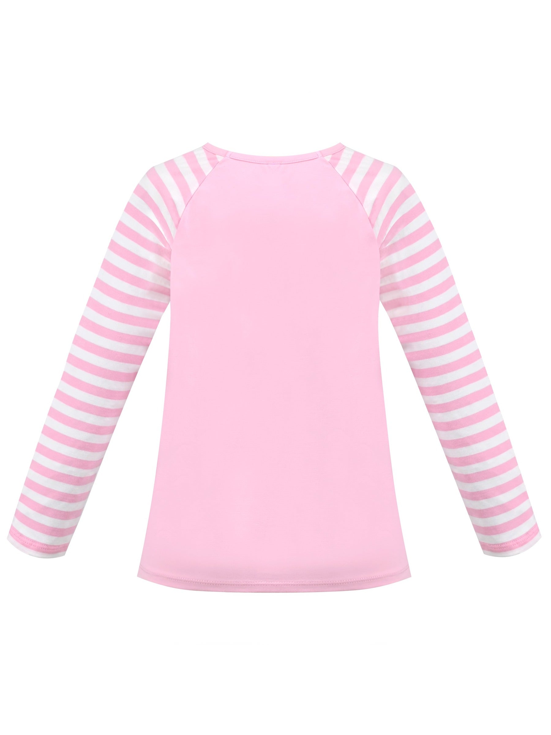 Girls Top Shirt Long Sleeve Pink Striped Valentine Crewneck Soft Casual Pink