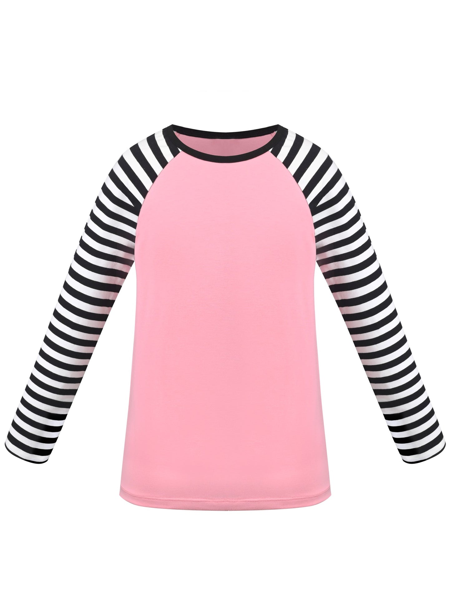Girls Top Shirt Long Sleeve Pink Striped Valentine Crewneck Soft Casual Pink