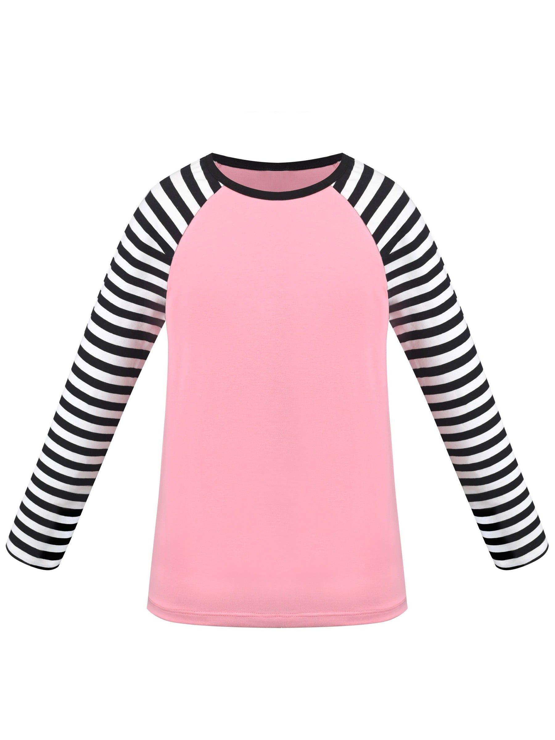 Girls Top Shirt Long Sleeve Pink Striped Valentine Crewneck Soft Casual Pink