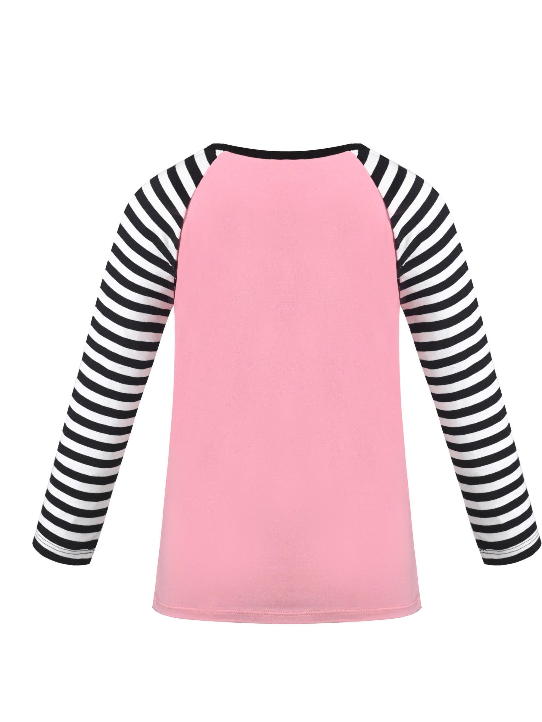 Girls Top Shirt Long Sleeve Pink Striped Valentine Crewneck Soft Casual Pink