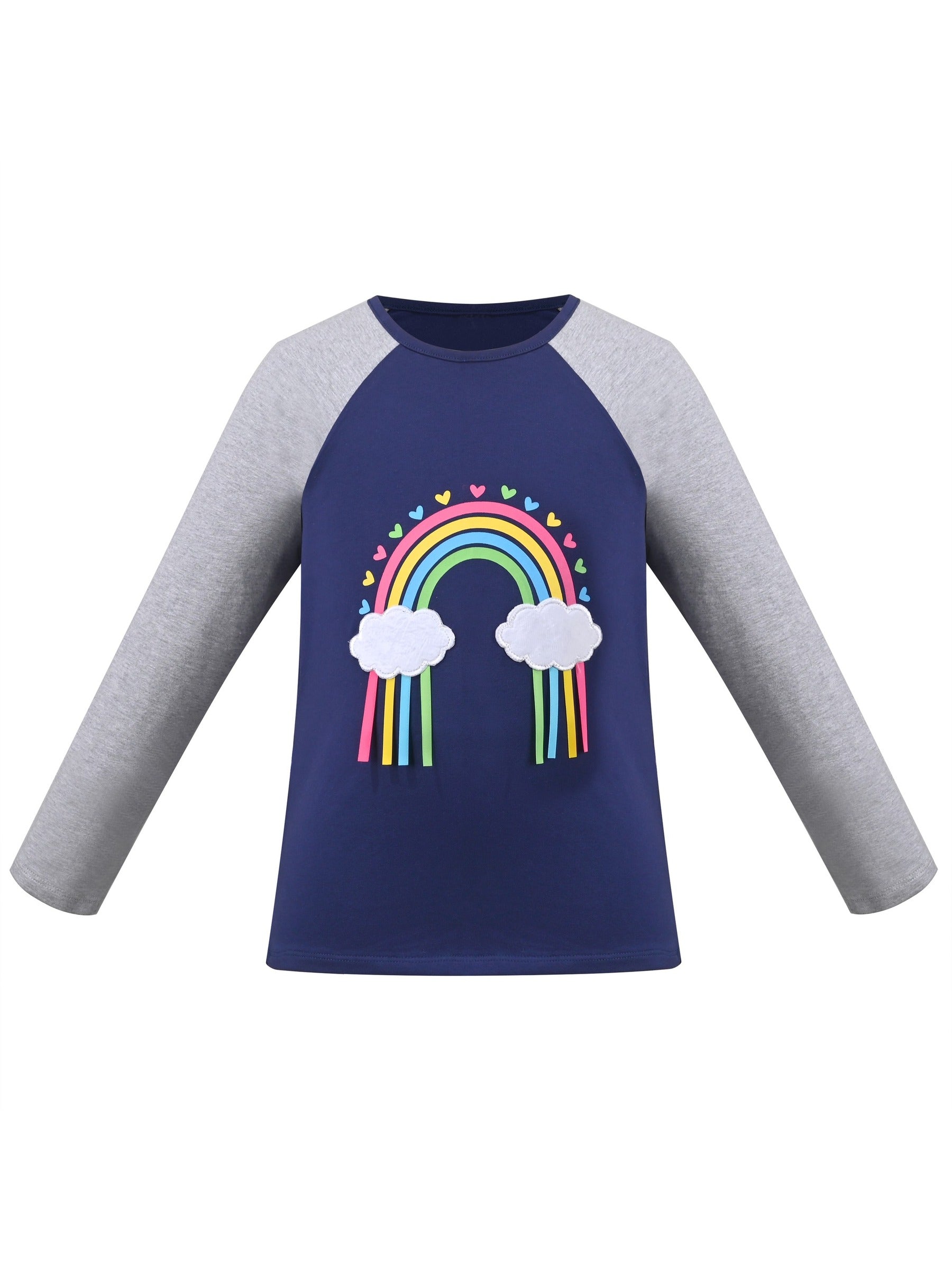 Girls Top Shirt Long Sleeve Pink Striped Valentine Crewneck Soft Casual Blue